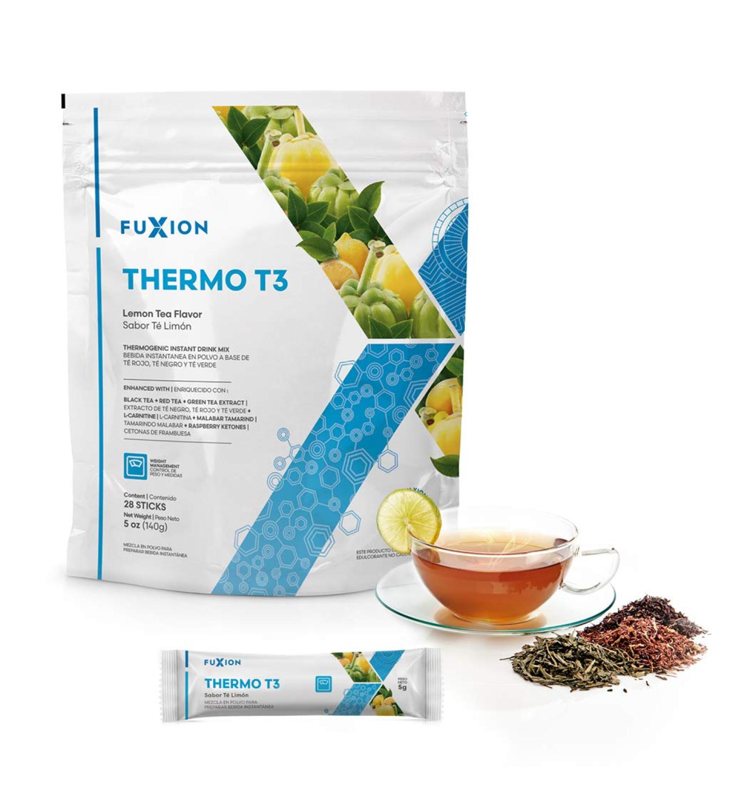 FuXion Thermo T3 Raspberry Ketones Drink - Fast Acting Thermogenic Ketosis Supplement with Natural Caffeine & Exogenous Keto for Energy & Fat Transformation - Lemon Tea (28 Sachets) - Buy Online on GoSupps.com
