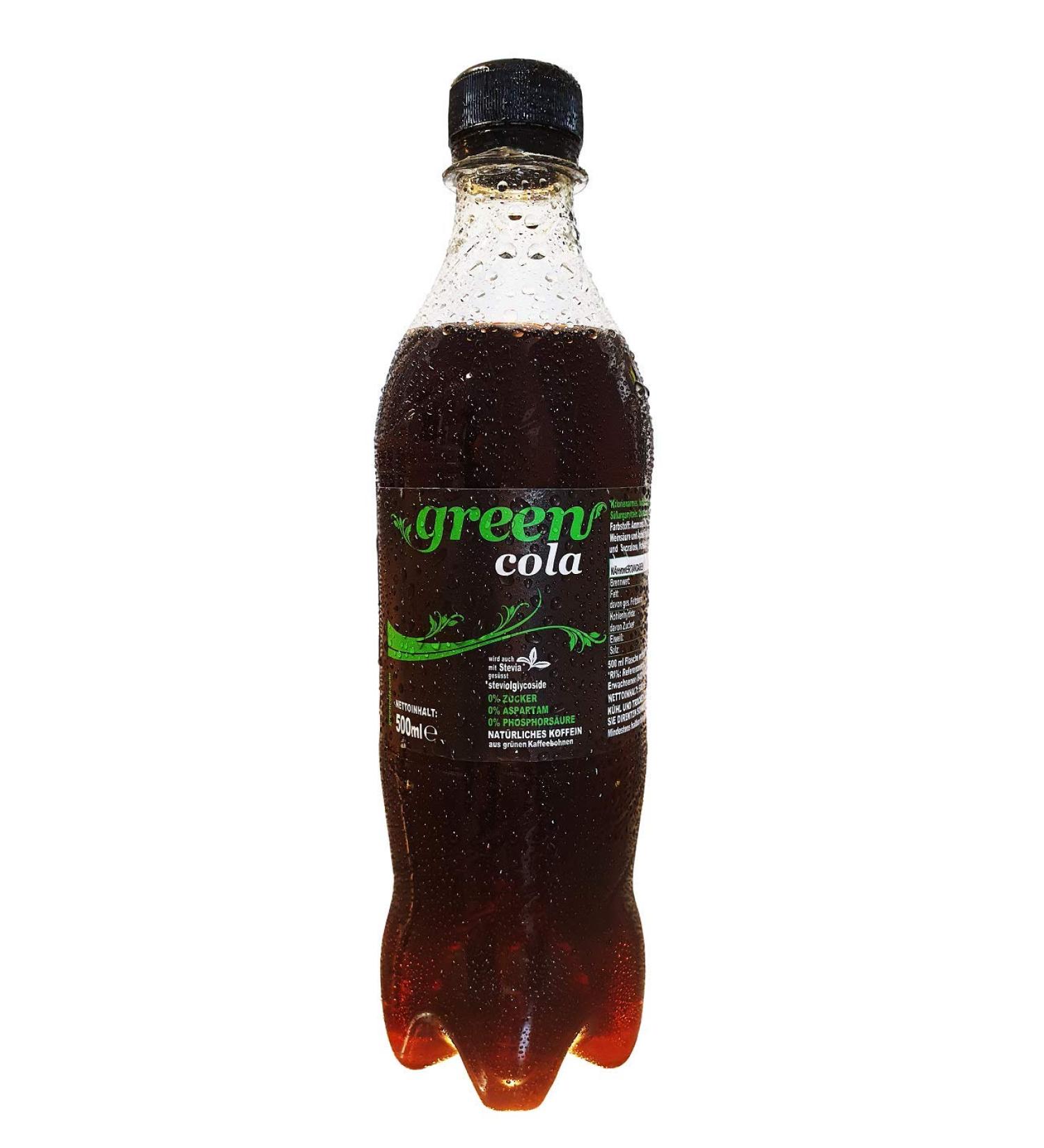 Green Cola - incl.pfand |0.5l |Natural caffeine |Green coffee bean |Without sugar |BUXTRADE |Different quantities (8 bottles / 4.12 per L)