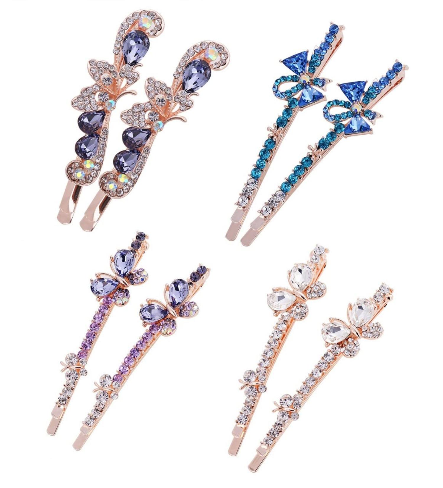 8-Piece Colorful Rhinestone Hair Pins Set - Blue & Purple Decorative Bobby Pins for Women and Girls - Buy Online on GoSupps.com