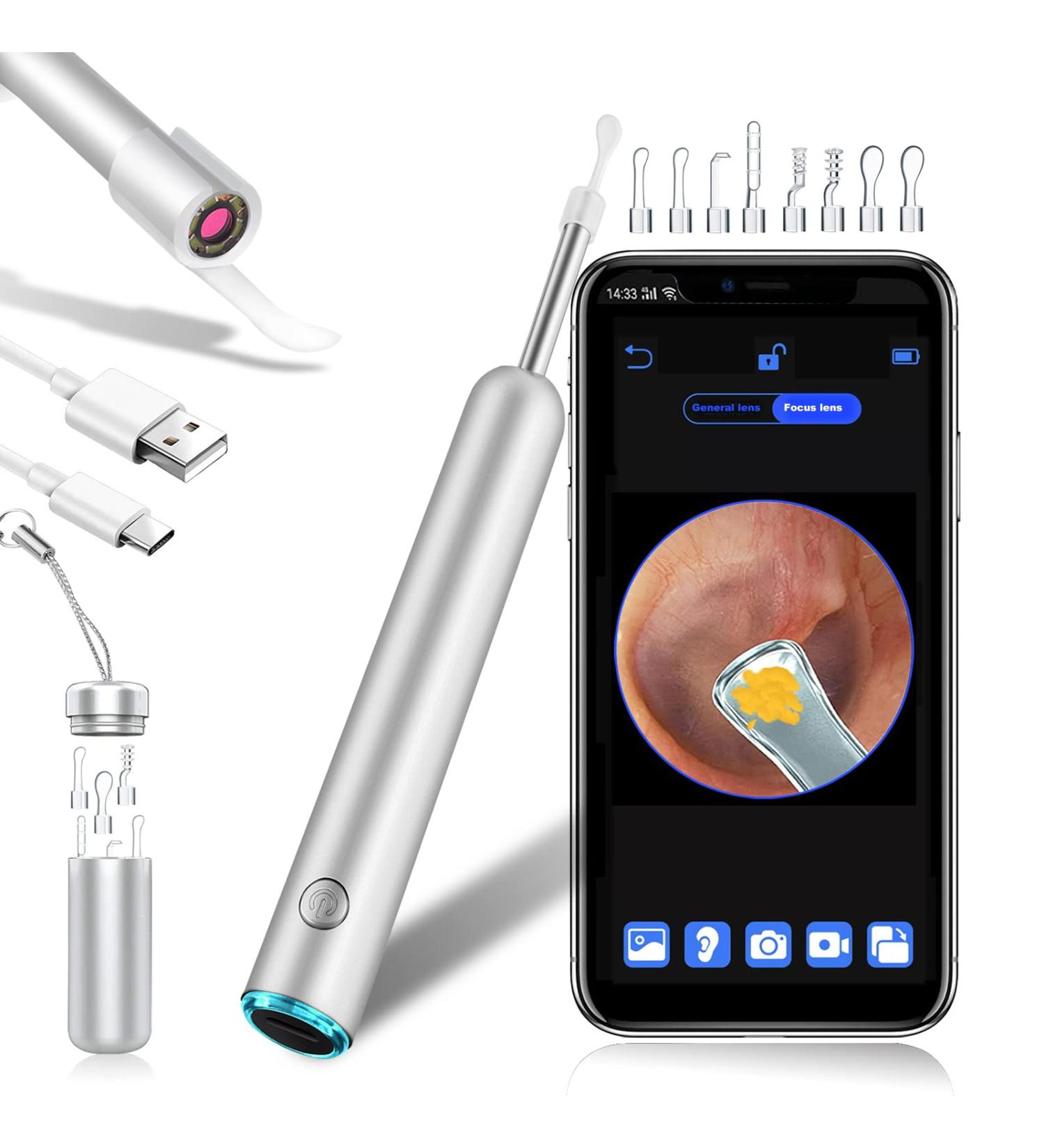 Ear Wax Removal Kit with Camera and 6 Ear Spoons - Ear Cleaner for iPhone, iPad, Android - Silver - Buy Online on GoSupps.com