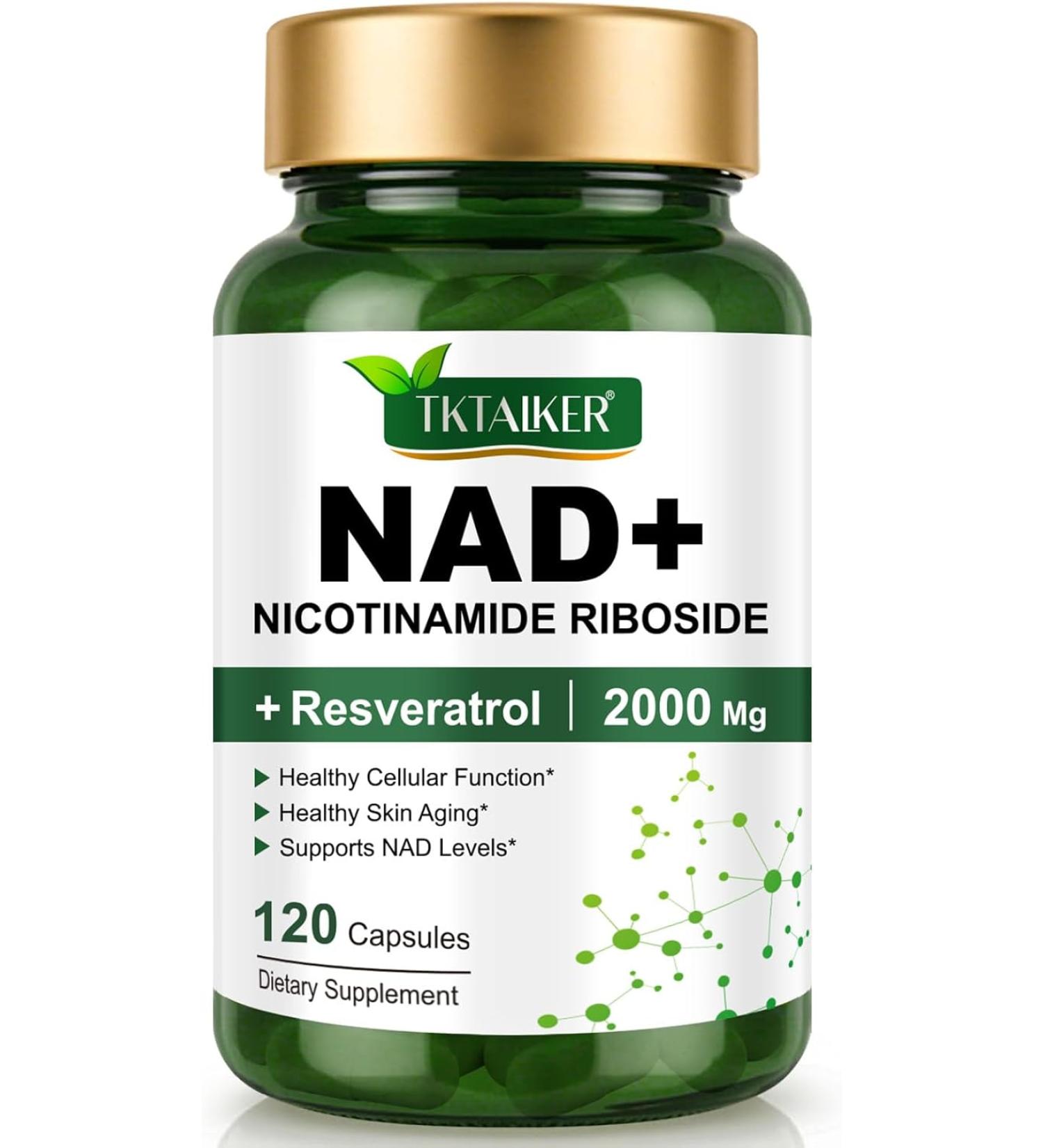 TKTALKER NAD Supplement 2000 Mg - 120 Capsules True NAD & Resveratrol, NMN Alternative Liposomal NAD+ for Women & Men, Support Cellular Health, Stamina & Healthy Aging - Ultra Strength Capsules - Buy Online on GoSupps.com