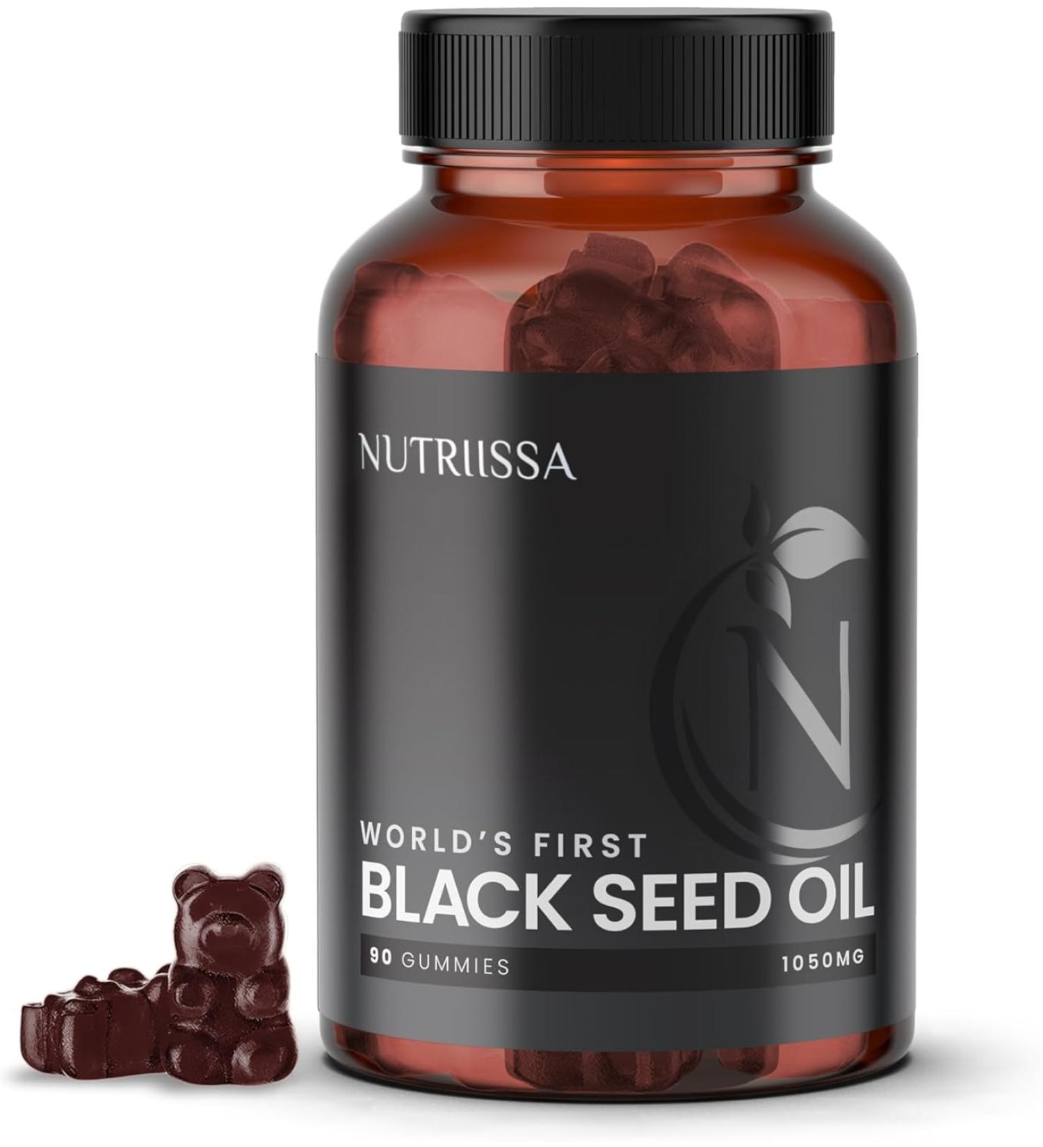 Nutriissa Organic Black Seed Oil Gummy - 4%+ Thymoquinone, Vegan Nigella Sativa, Anti-oxidant & Anti-inflammatory - 1050mg (90ct) - Buy Online on GoSupps.com