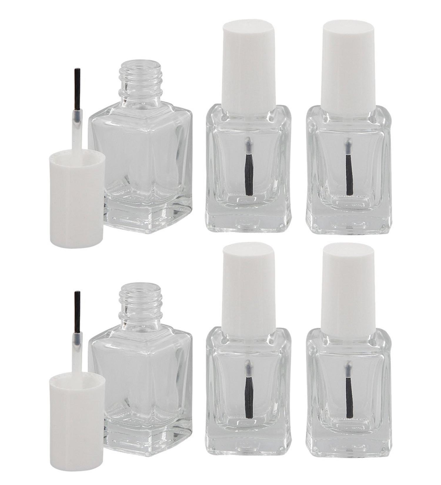 Nail polish bottle with brush crystal clear empty for self-filler Kosmetex cap white 13 ml 6 pieces