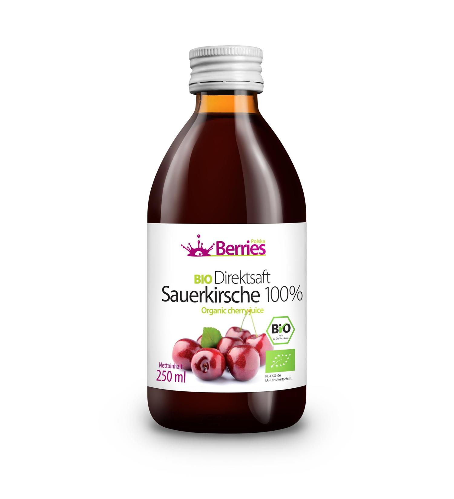 Berries polska bio juice pressed directly from organic fruit cold -pressed - without dyes without sugar without GMO without preservatives - vegan vegetarian - taste cherry - 250ml cherry (1 Pack)