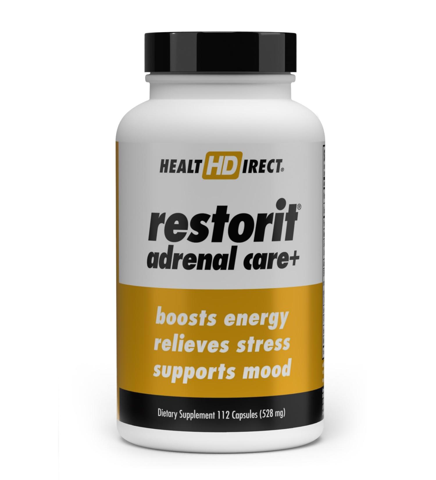 HEALTH DIRECT - Restorit Adrenal Care+ Adrenal Support & Cortisol Balance Supplement - Stress Relief Calm Energy Focus & Resilience with B6 Ashwagandha L-Theanine 5-HTP DHEA - 112 Capsules - Buy Online on GoSupps.com