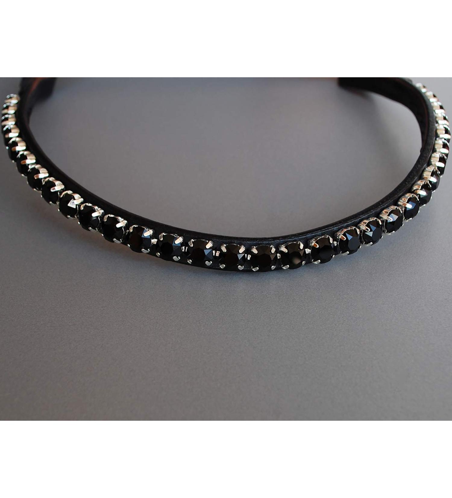 Happiness Hinge Headring Horse Swing 'Black Beauty' - Hand-Sewn with Large Glitter Stones | Dark Brown Shetty Leather - Buy Online on GoSupps.com