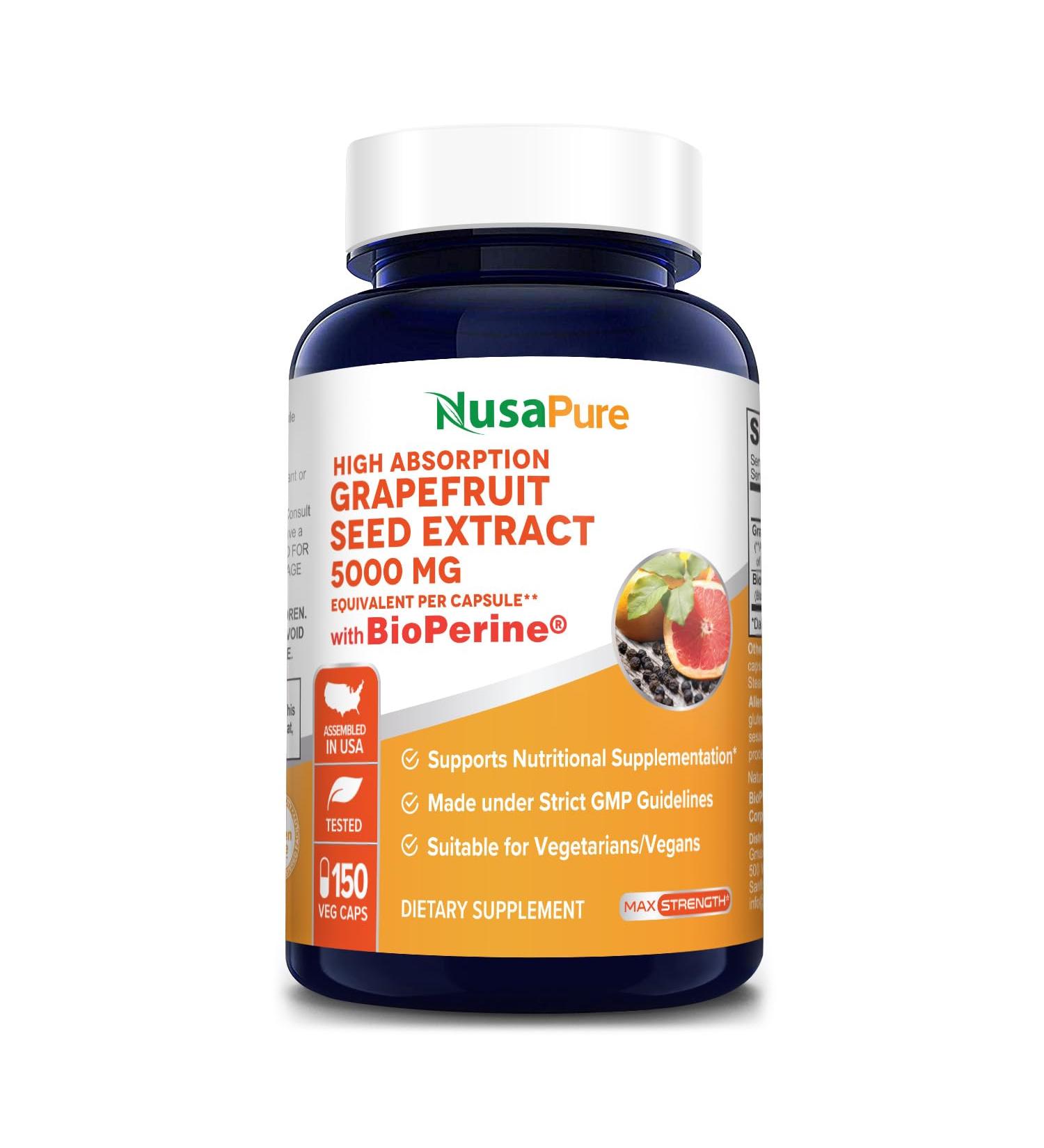NusaPure Grapefruit Extract 5 000 mg per Capsule (Extract 10:1) Bioperine 150 Veggie caps (Vegan Gluten Free Non-GMO) - Buy Online on GoSupps.com