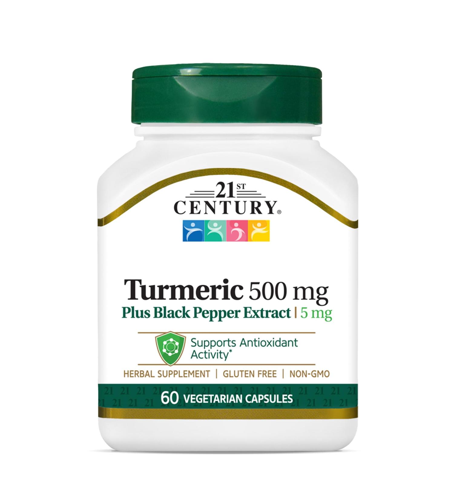 21st Century Turmeric 500 mg Plus Black Pepper Extract Vegetarian Capsules 60 Count - Buy Online on GoSupps.com