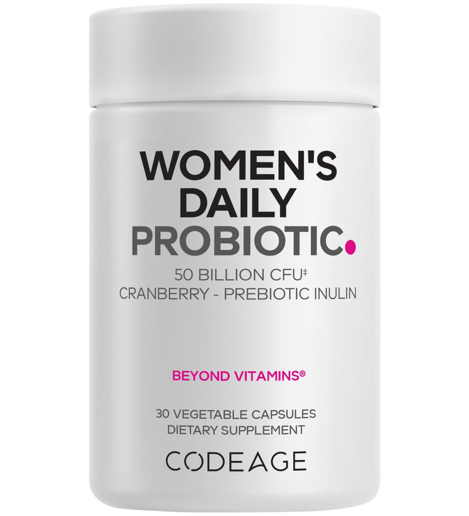 Codeage Women s Daily Probiotic Supplement 50 Billion CFU Supplement Cranberry Fruit Powder Prebiotic Chicory Root Inulin Women s Wellness Support 1 Capsule Per Serving - Non-GMO 30 Capsules - Buy Online on GoSupps.com