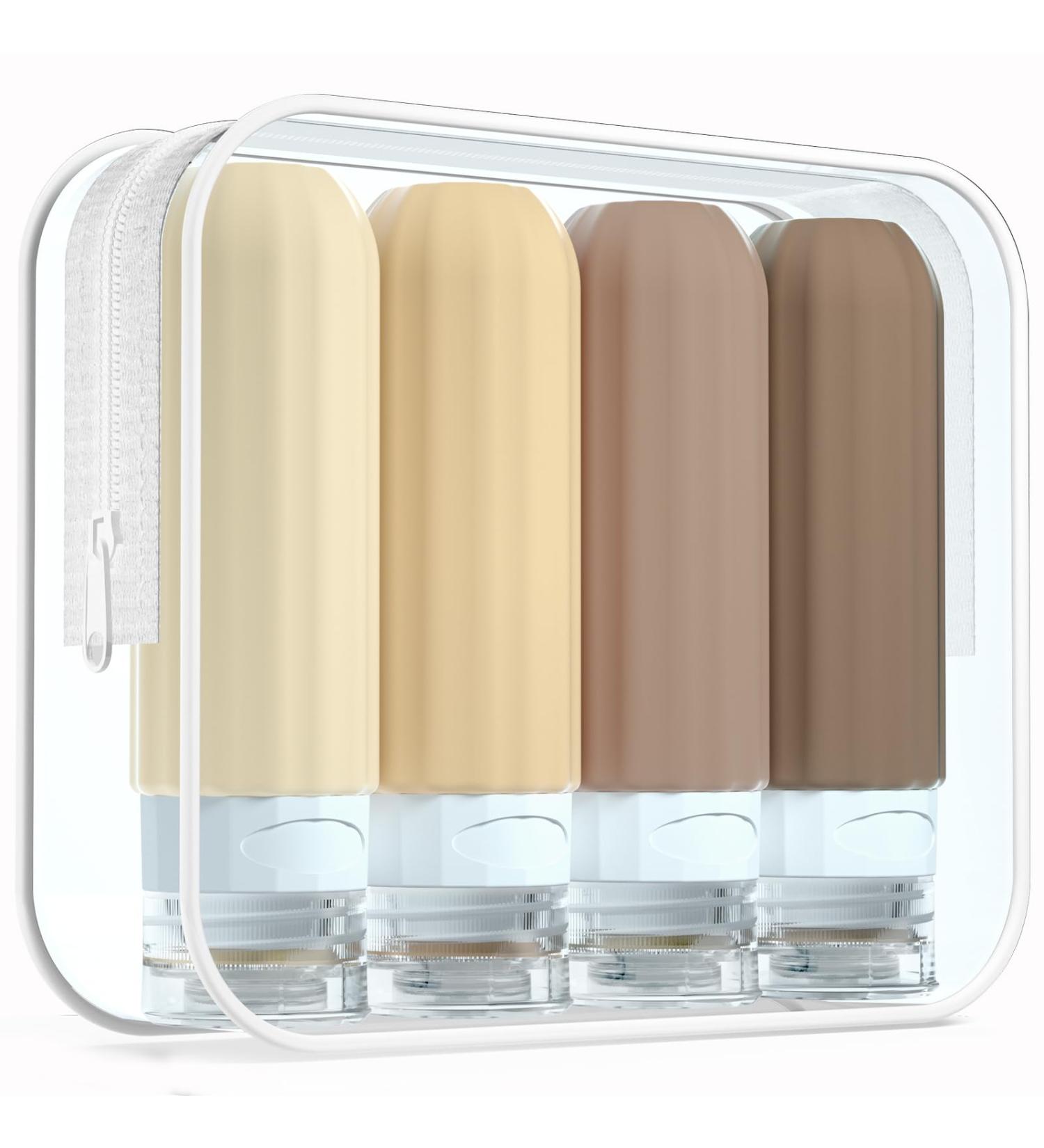 Travel Bottles for Toiletries - TSA Approved Silicone 3oz Leak Proof BPA Free 4 Pack - Perfect Travel Accessories for Shampoo Body Wash Lotion & Soap - Buy Online on GoSupps.com