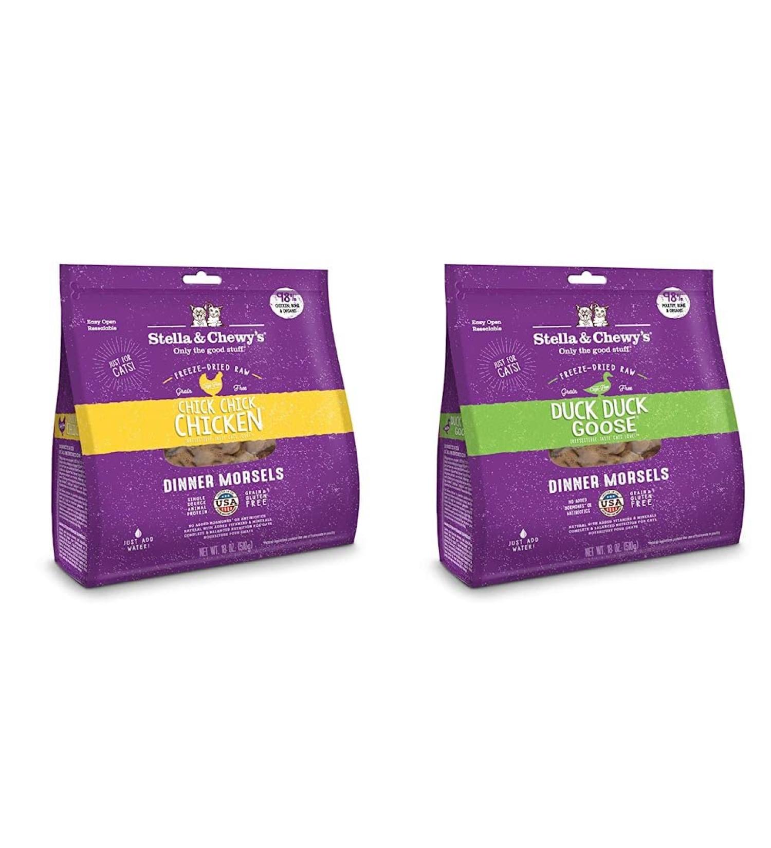 Stella & Chewy's Freeze-Dried Raw Cat Dinner Morsels - Chick Chick Chicken + Duck Duck Goose Recipe - 36 oz Bundle - Buy Online on GoSupps.com