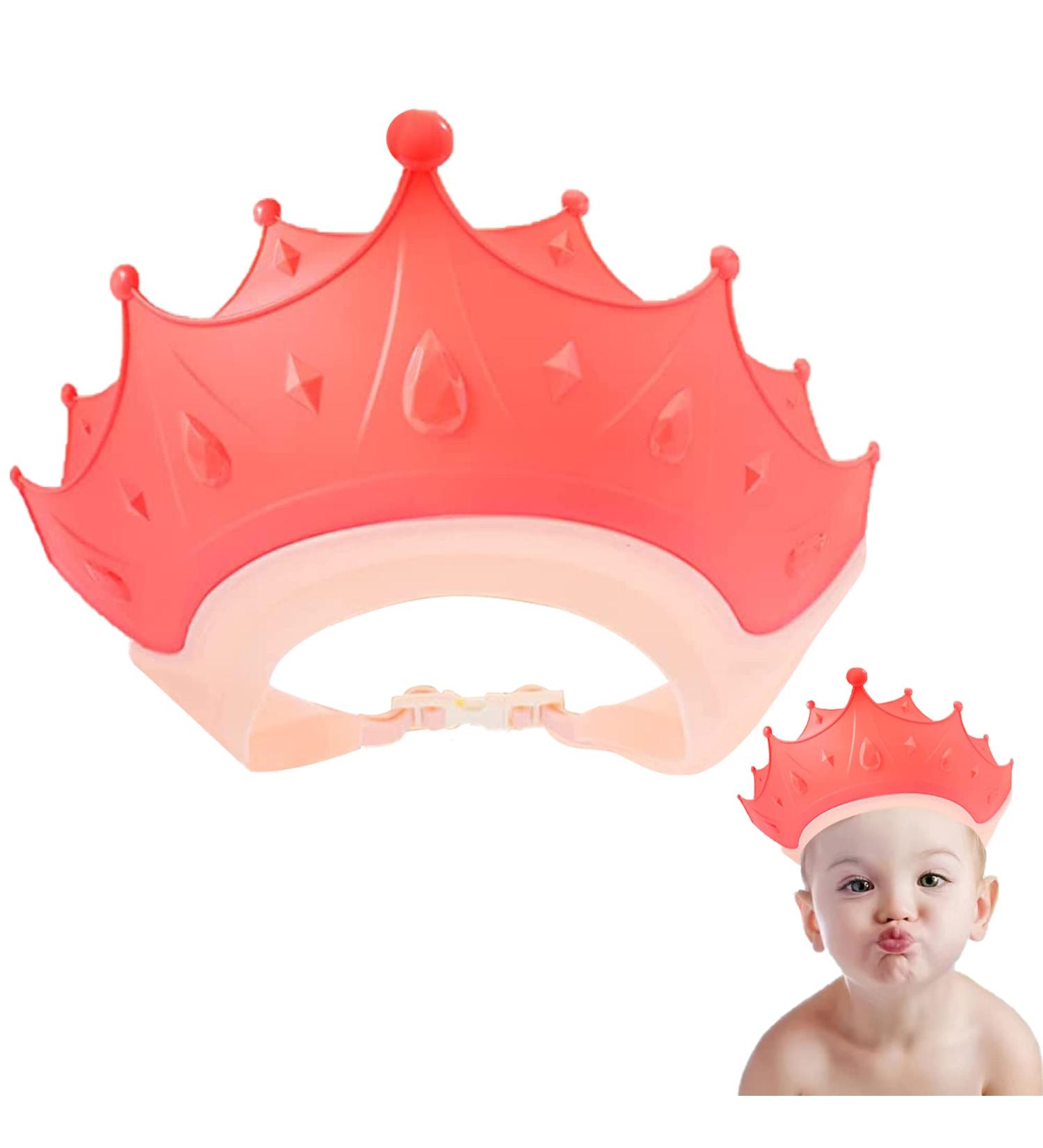 Baby Shower Cap Shield Visor Hat for Kids | Ear and Eye Protection | Adjustable Bath Visor | Cute Crown Shape - Pink - Buy Online on GoSupps.com