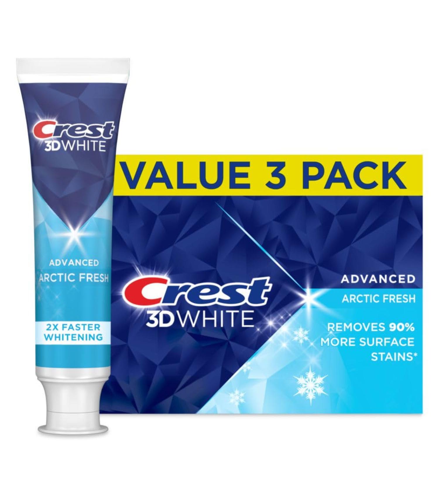 Crest 3D White Advanced Teeth Whitening Toothpaste Arctic Fresh 3.3 oz Pack of 3 3.3 Ounce (Pack of 3) - Buy Online on GoSupps.com