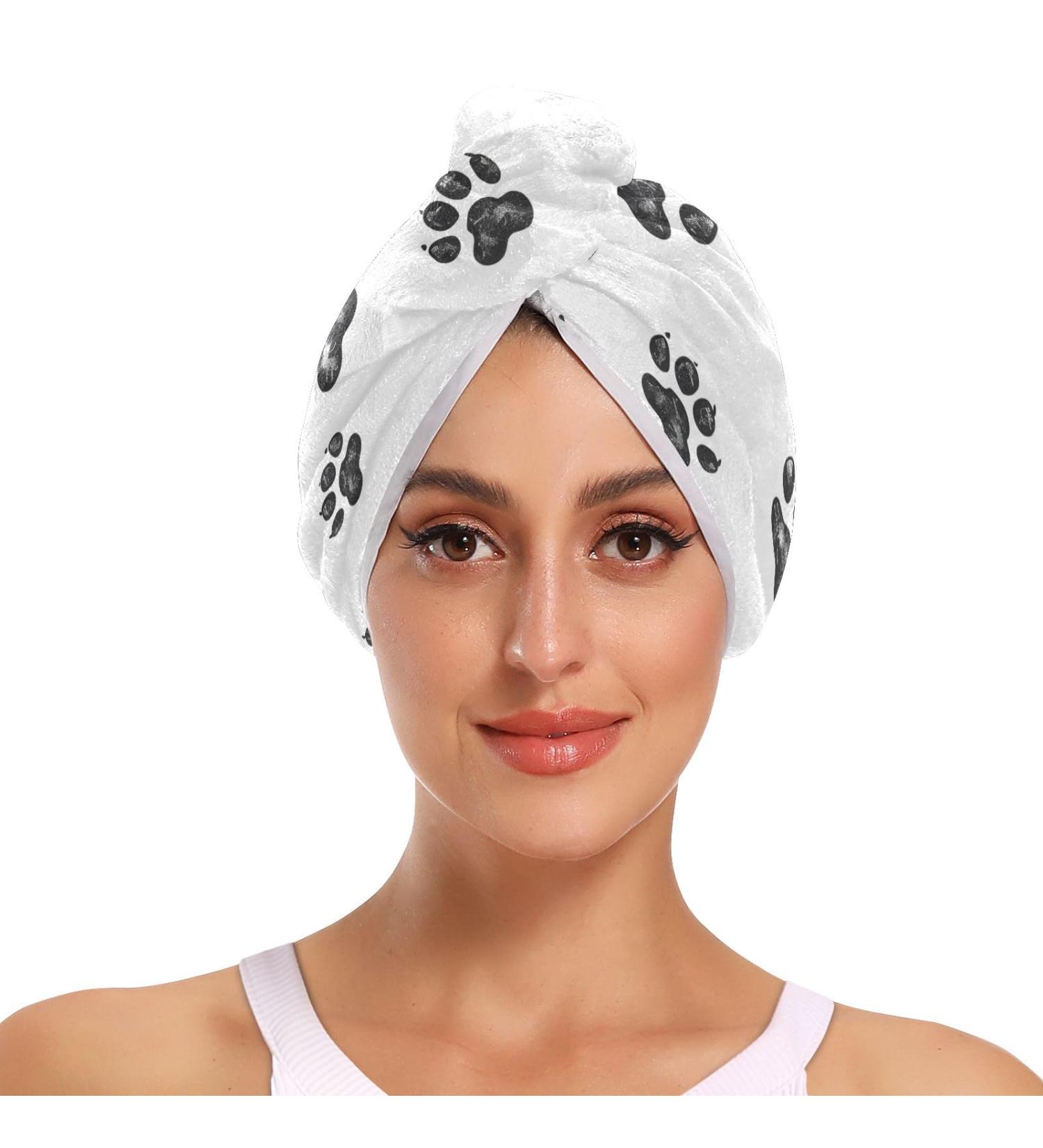 Bear Footprint Hair Towel 2 Pack - Super Absorbent Quick Dry Hair Turbans for Women & Girls - Buy Online on GoSupps.com