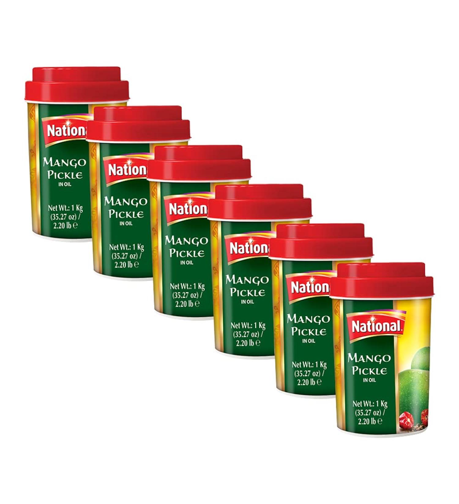 National Foods Mango Pickle 35.27 oz (1000g) Sour & Spicy Traditional South Asian Relish | Zesty & Tangy Aam Ka Achaar | Plastic Jar | Pack of 6 Mango (1000g) 1 kg (Pack of 6) - Buy Online on GoSupps.com