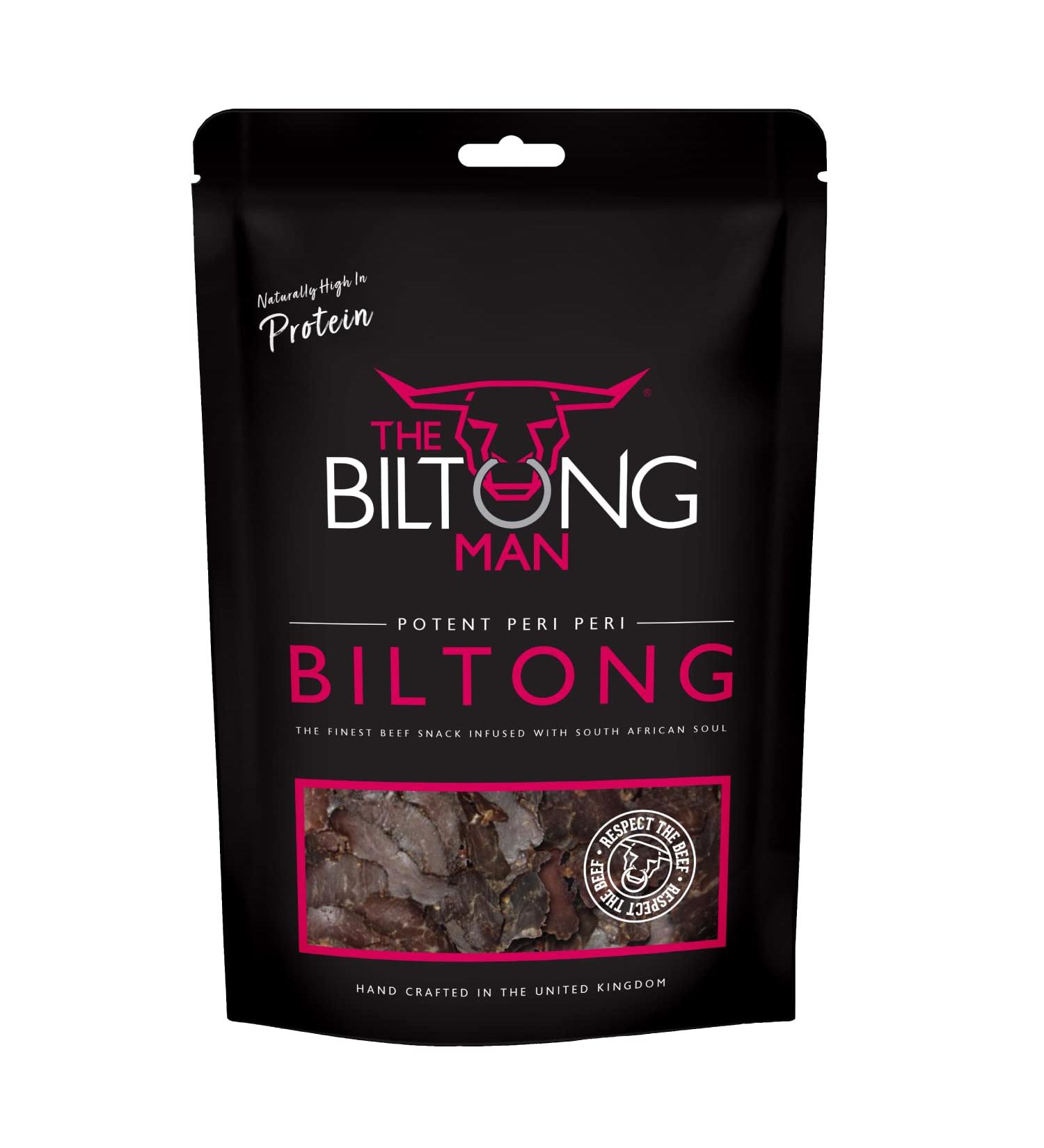 The Biltong Man Peri-Peri Beef Biltong 250g - Healthy High Protein Snack, Low Calorie, Gluten-free & Keto-friendly - Buy Online on GoSupps.com