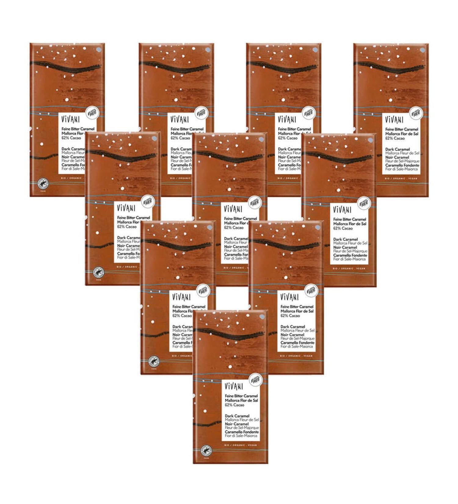 EcoFinia GmbH Vivani Set of 10 fine salt pellets bitter caramel 62% cocoa 80 g