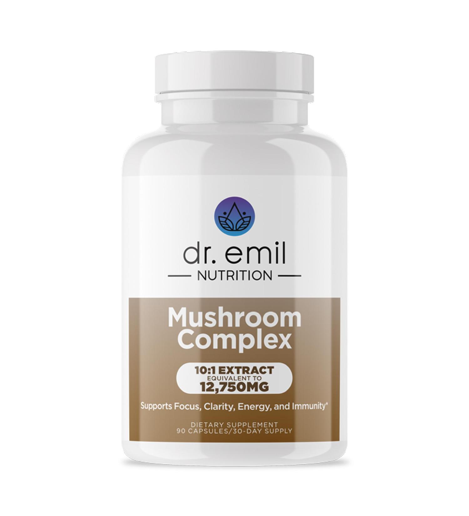 DR. EMIL NUTRITION 10 Mushroom Supplement for Mental Clarity Focus & Immune Support - Functional Mushroom Nootropic Supplement with Lions Mane Extract Cordyceps Turkey Tail & More - Buy Online on GoSupps.com