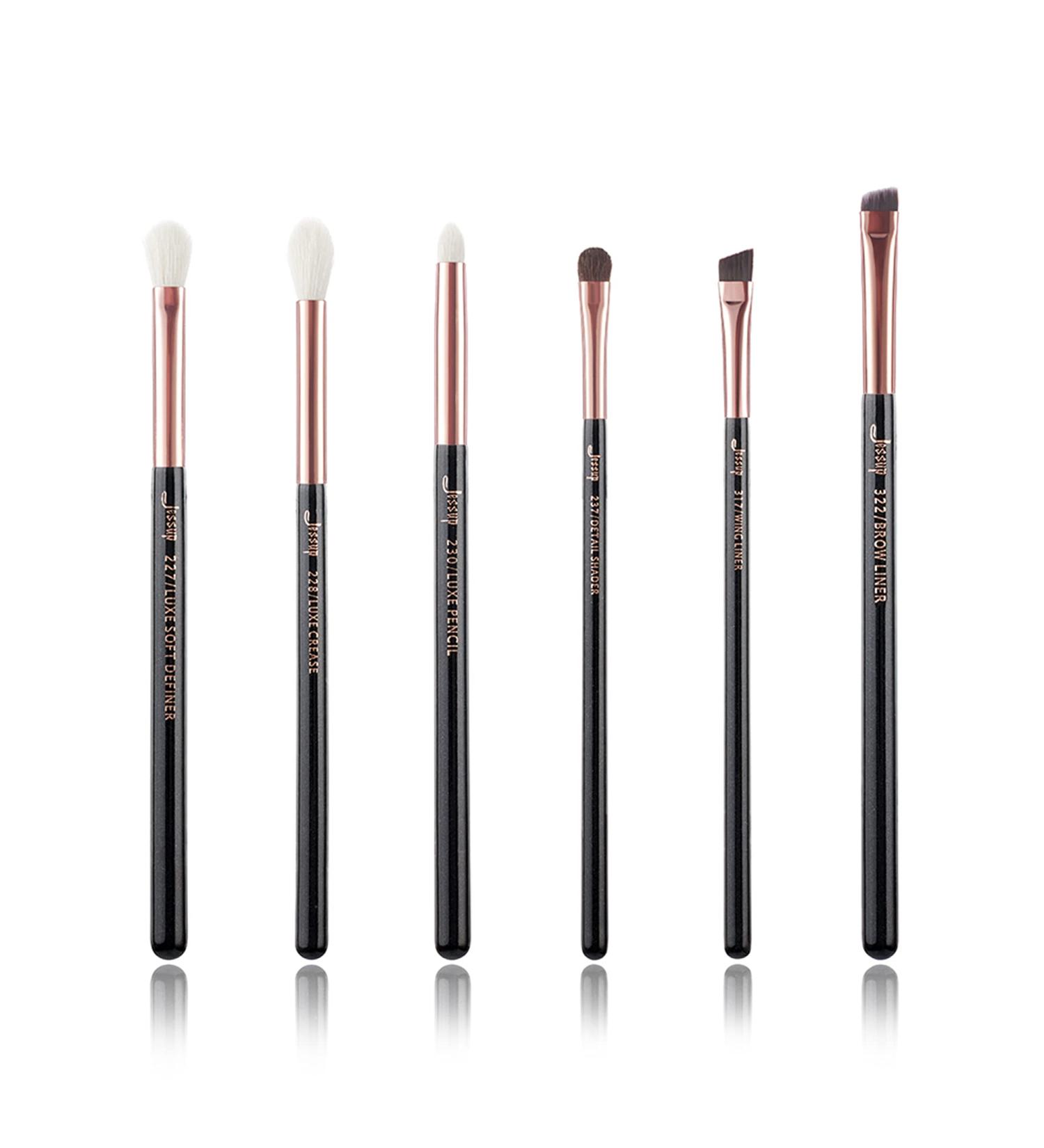 Jessup 6pc Makeup Eye Brush Set Black/Rose Gold | Perfect for Foundation Powder & Eyeshadow - Buy Online on GoSupps.com