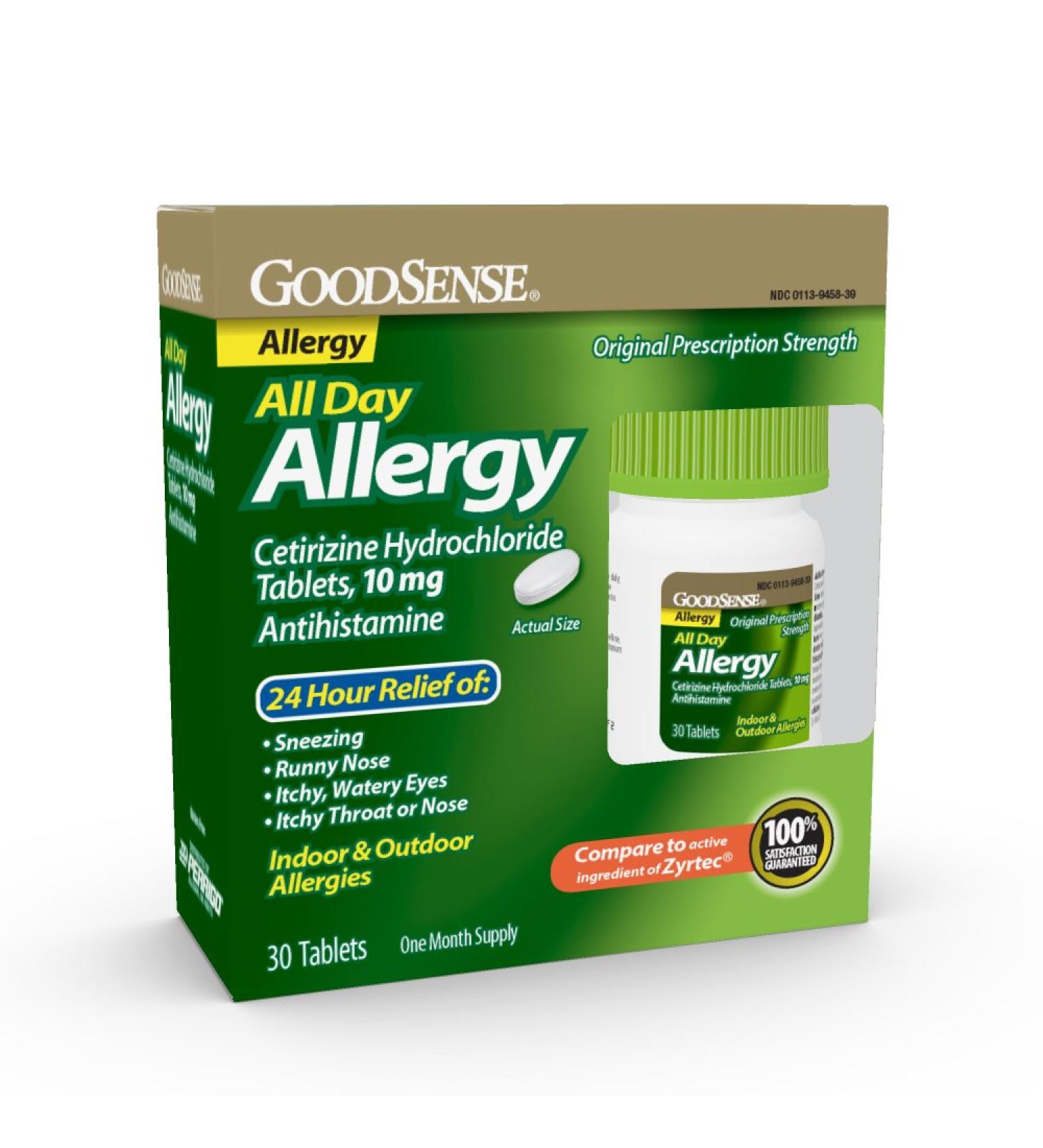 GoodSense Allergy Relief - Cetirizine Hydrochloride 10 mg Tablets - 24-Hour Antihistamine for Indoor & Outdoor Allergies 30 Count 30 Count (Pack of 1) Cetirizine Hydrochloride Tablet - Buy Online on GoSupps.com