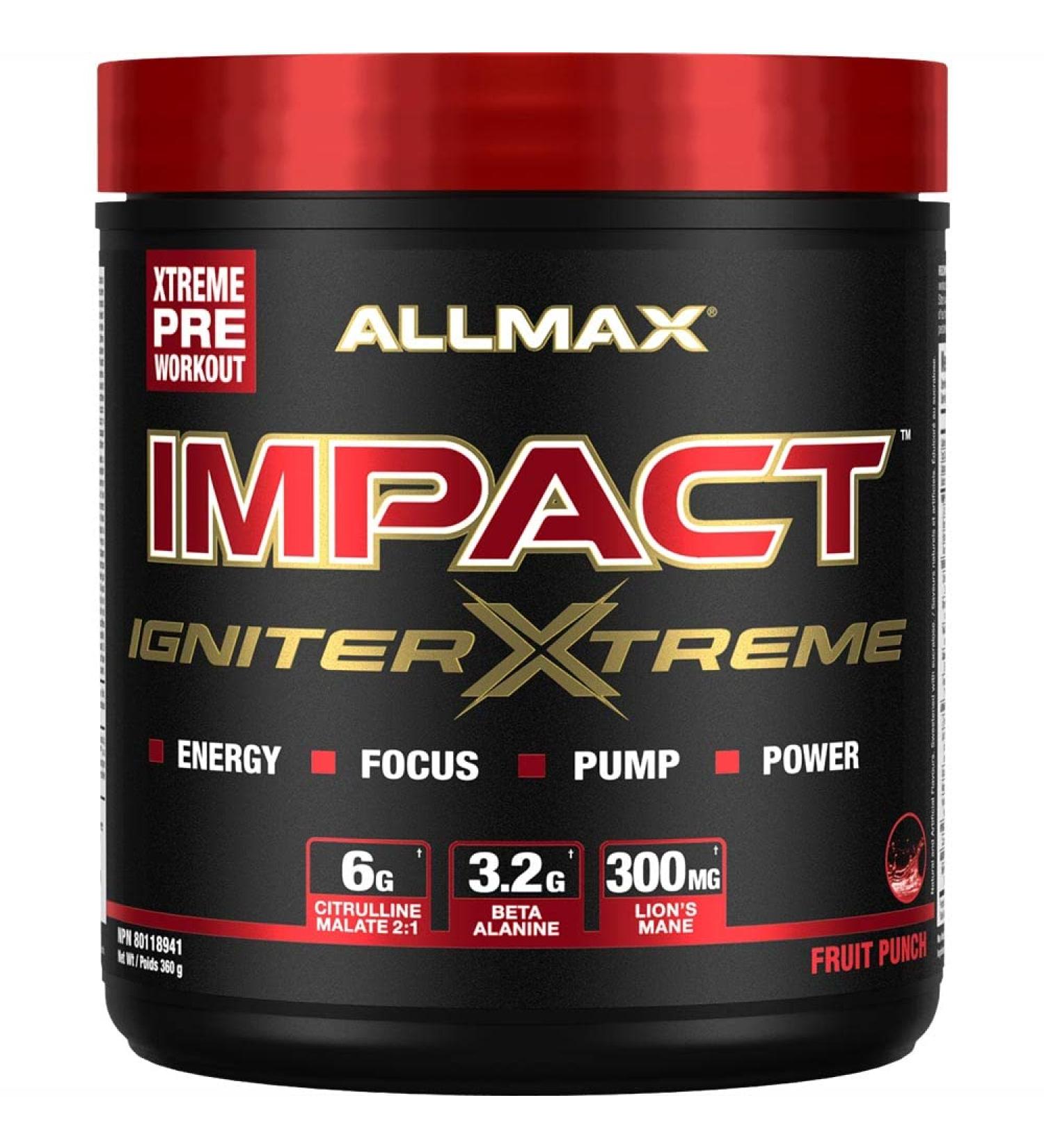 ALLMAX Nutrition - Impact Igniter Xtreme Pre Workout Powder - with Citrulline Malate Beta - Alanine Caffeine Taurine and Betaine anhydrous - Fruit Punch - 360g Fruit Punch 360 g (Pack of 1) - Buy Online on GoSupps.com