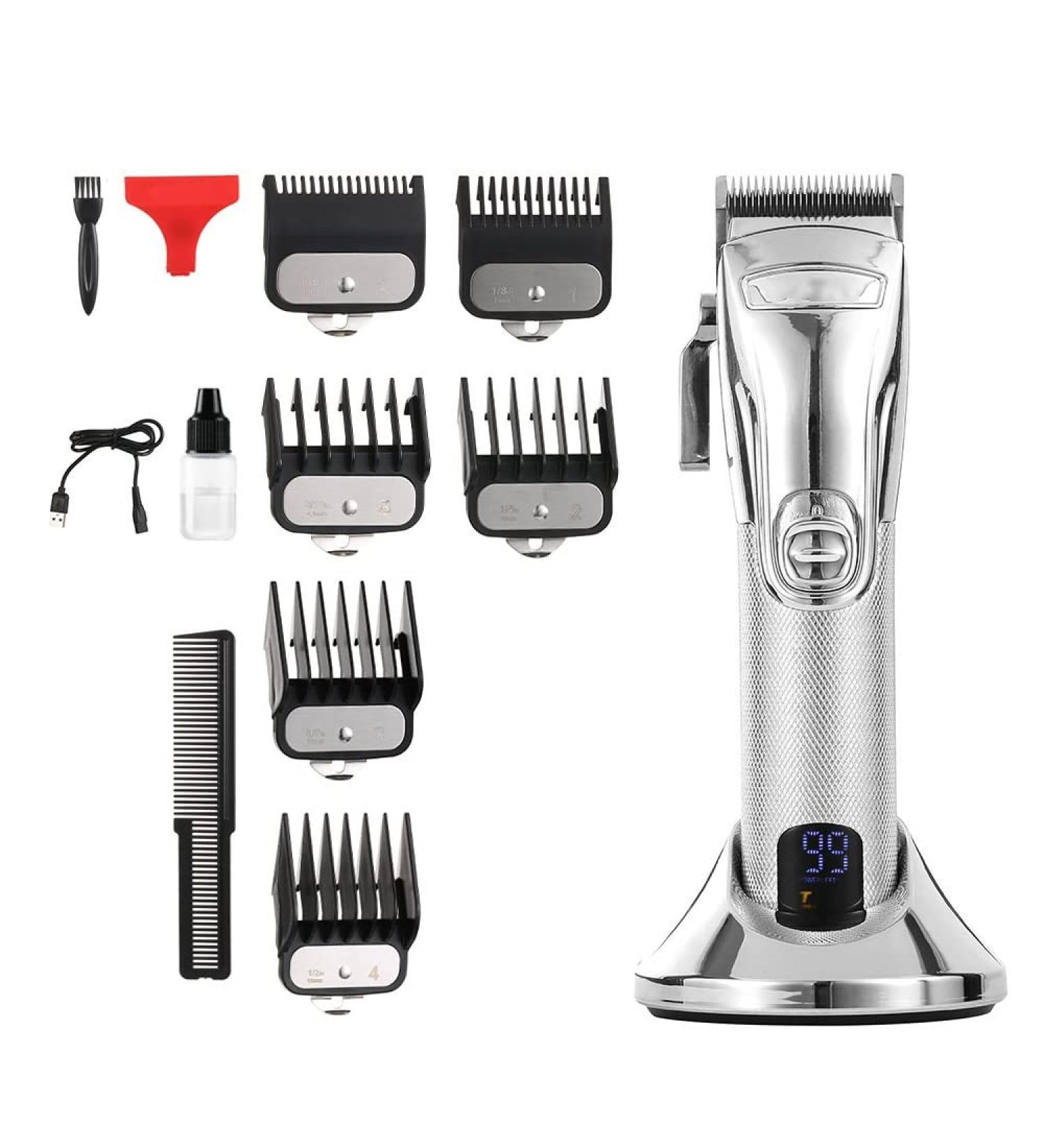 Premium Silver Hair Clippers for Men - Full Metal Electric Hair Clipper with LCD Digital Display - Buy Online on GoSupps.com