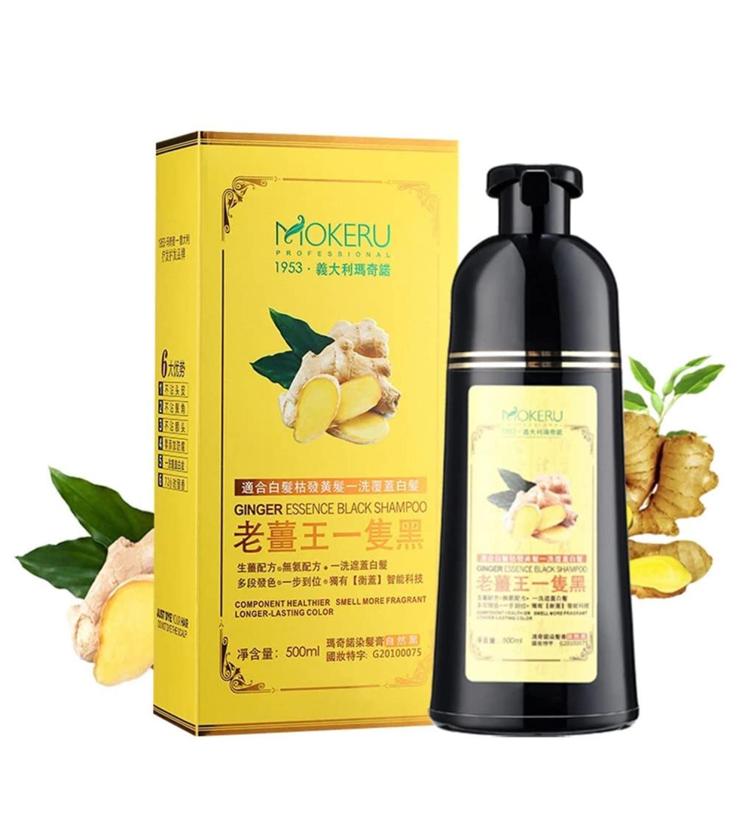 Ginger Lot de 2 shampoings Herbal Natural Fast Blacking Gray Hair Dye Black Shampooing Dye for Hair Coloring Anti-Hair Loss Hair Care Natural Black Hair Shampooing (Noir) - Buy Online on GoSupps.com