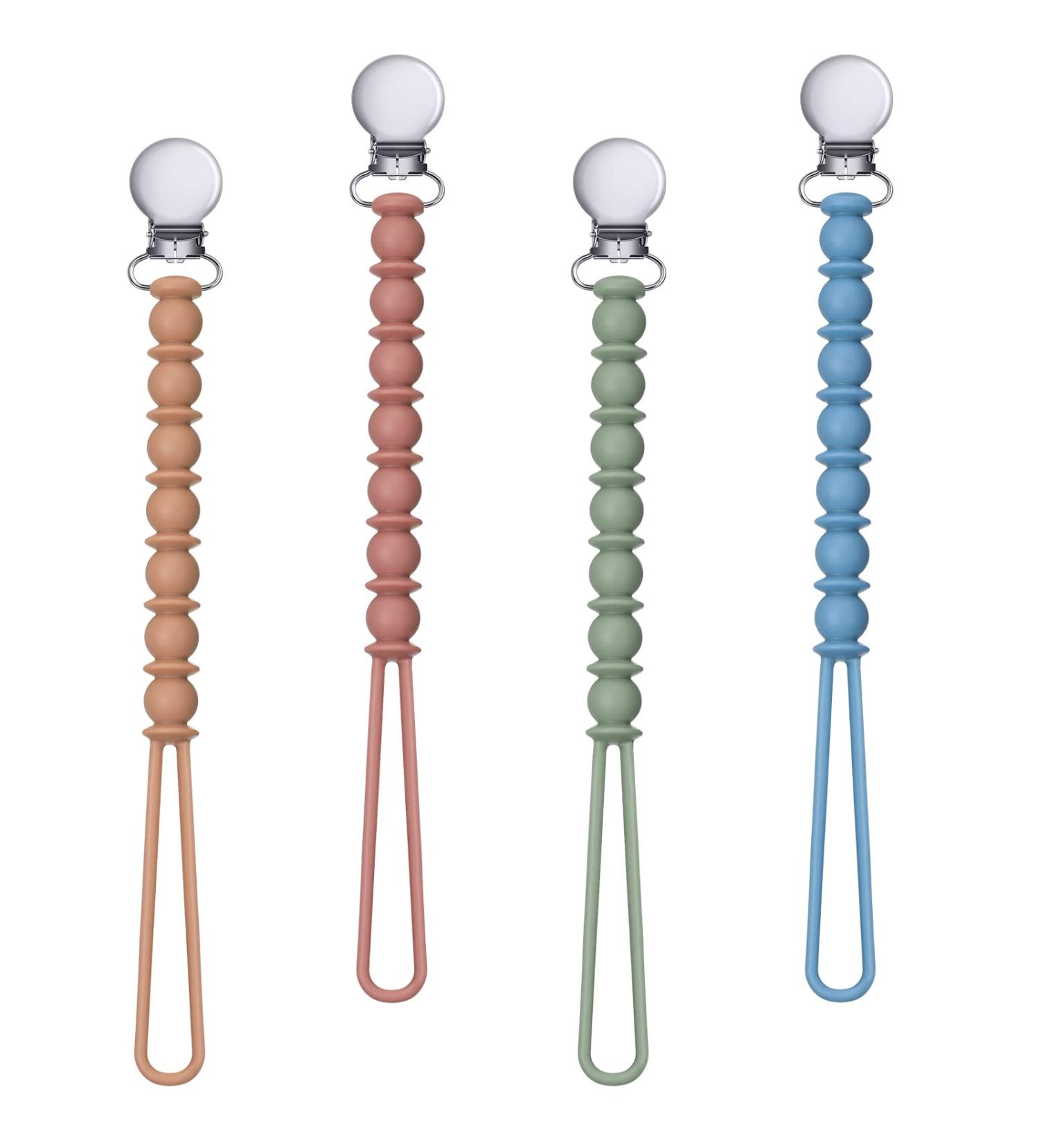 Nuanchu Pacifier Clips Set for Baby | Teething Relief Beads Holder | Paci Strap Teether Toy | New Parents Gift - Buy Online on GoSupps.com