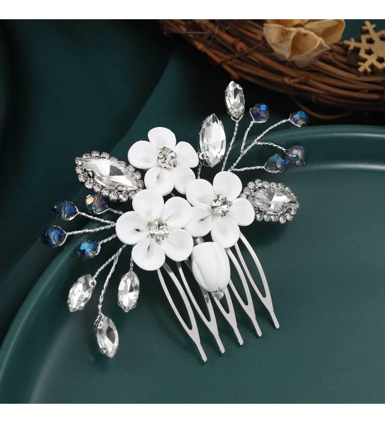 Silver Blue Rhinestone Wedding Hair Comb - Crystal Bridal Side Comb for Women and Girls - Buy Online on GoSupps.com