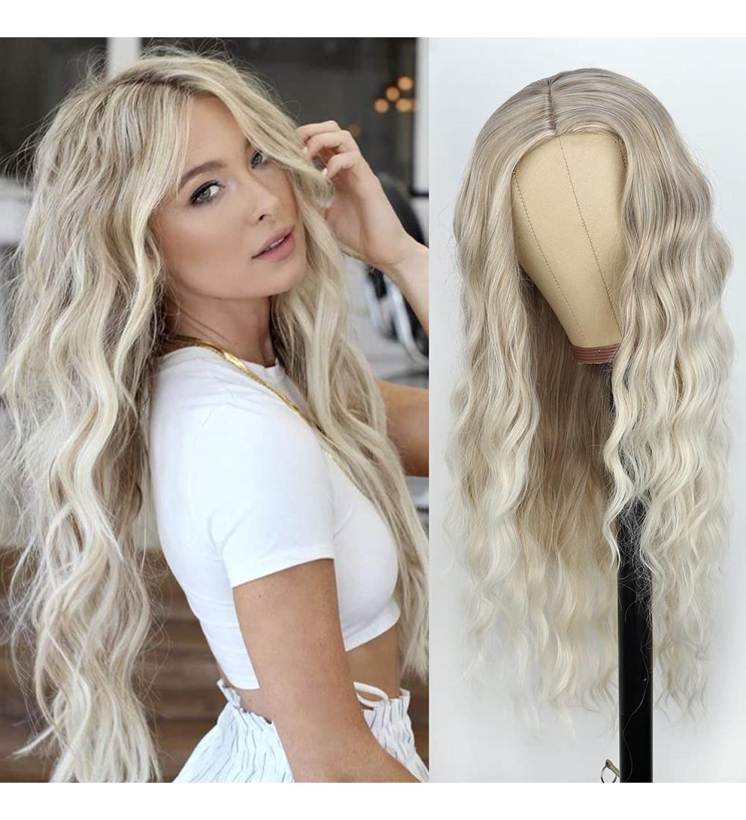 Porsmeer Long Curly Blond Ombre Wig for Women | Natural Afro Everyday & Cosplay Costume | Light Gold Halloween & Carnival Wig - Buy Online on GoSupps.com
