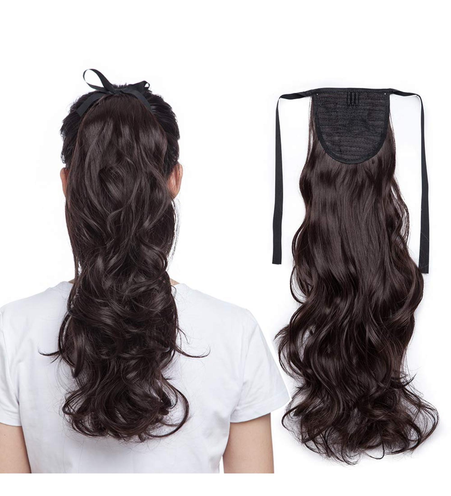 Buy Sego Dark Brown Wavy Ponytail Clip-In Extension - 18 (45cm) - 90g Real Hair Braid Hair Piece for International Shipping - Buy Online on GoSupps.com