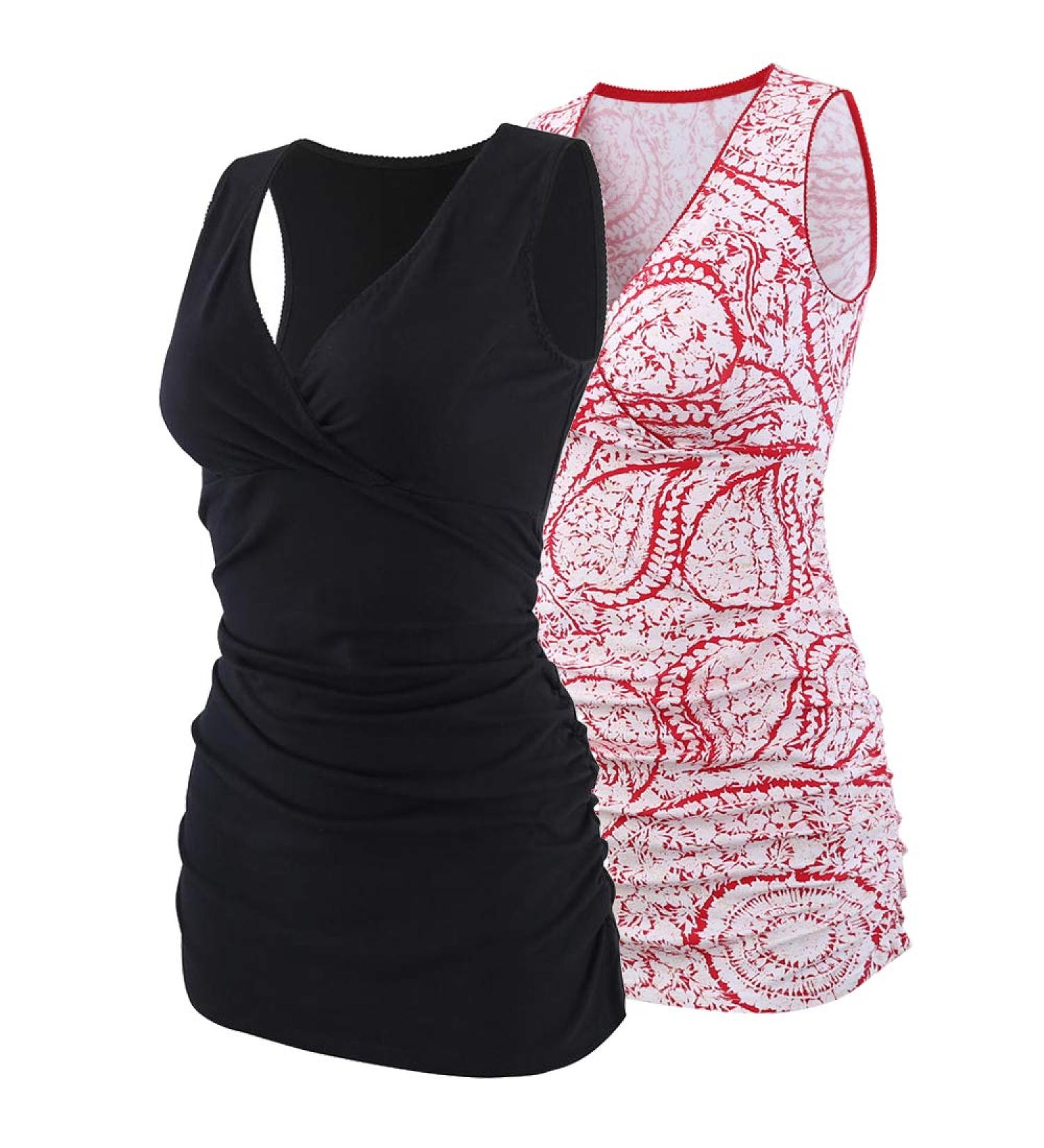 MANCI Women's Nursing Maternity Top - V Neck Ruched Waist Pajama - S Red Pattern+Black - Buy Online on GoSupps.com