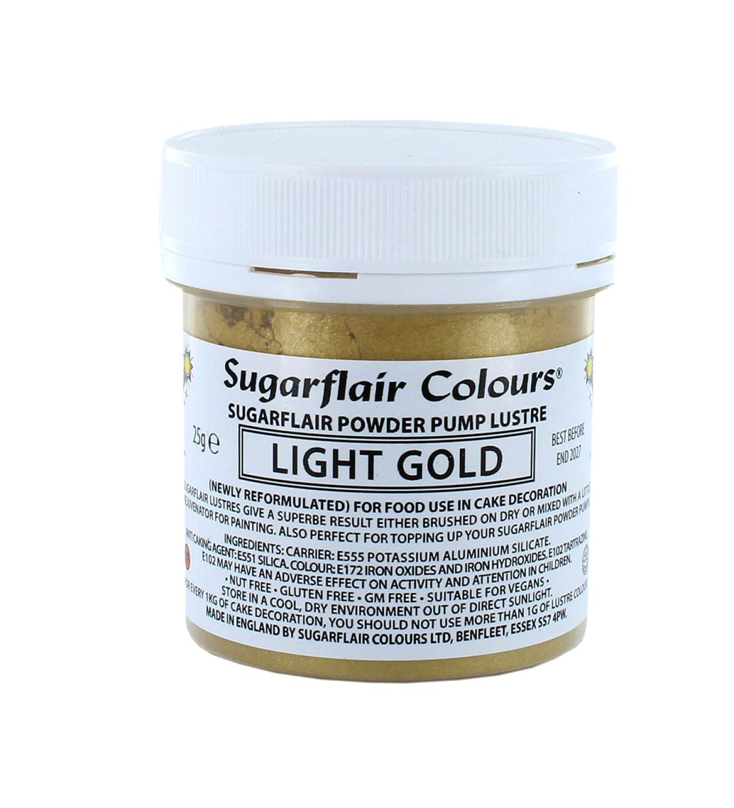 Sugarflair Light Gold E171 Free Edible Glitter Dust Powder Pump Refill - Food Colouring Powder Edible Colour Dust Brush On or Add Rejuvenator for a Paint Effect - 25g - Buy Online on GoSupps.com
