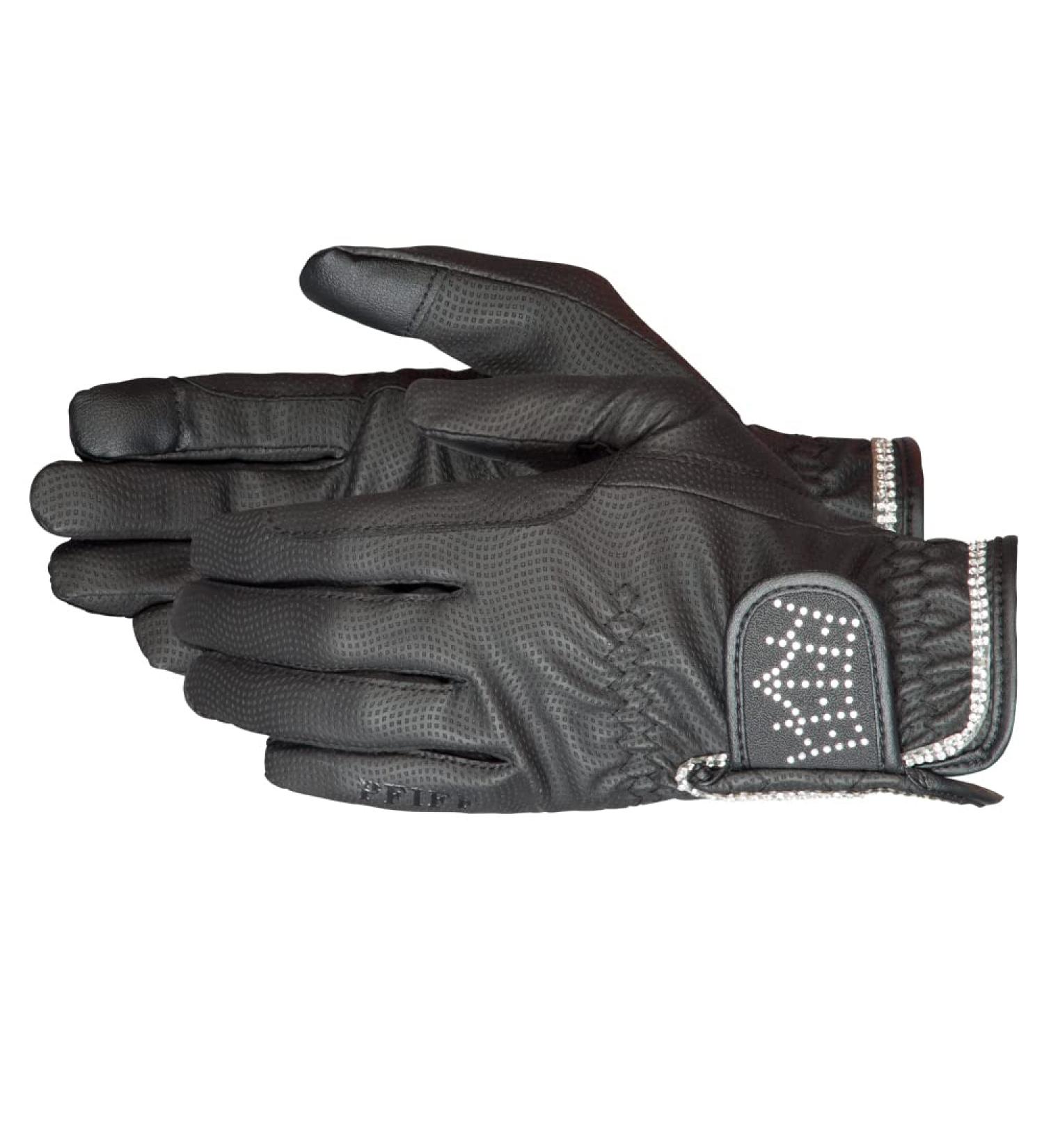 PFIFF riding glove "Crystal Crown" with rhinestones S Black