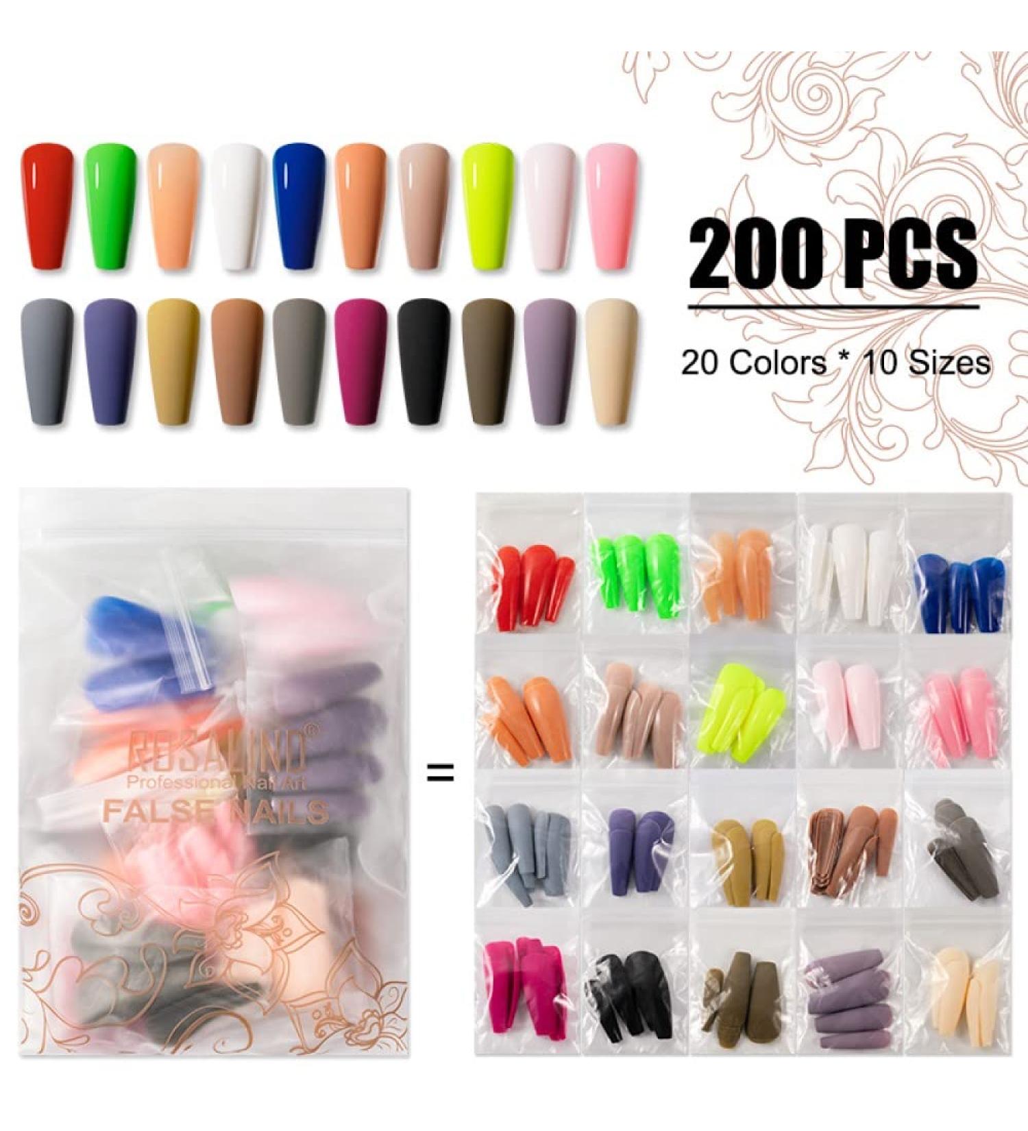 200 Piece Matte & Luster Artificial Nail Tips - 20 Colors for Gel Nails | Premium Stick-On Nails - International Shipping Available - Buy Online on GoSupps.com