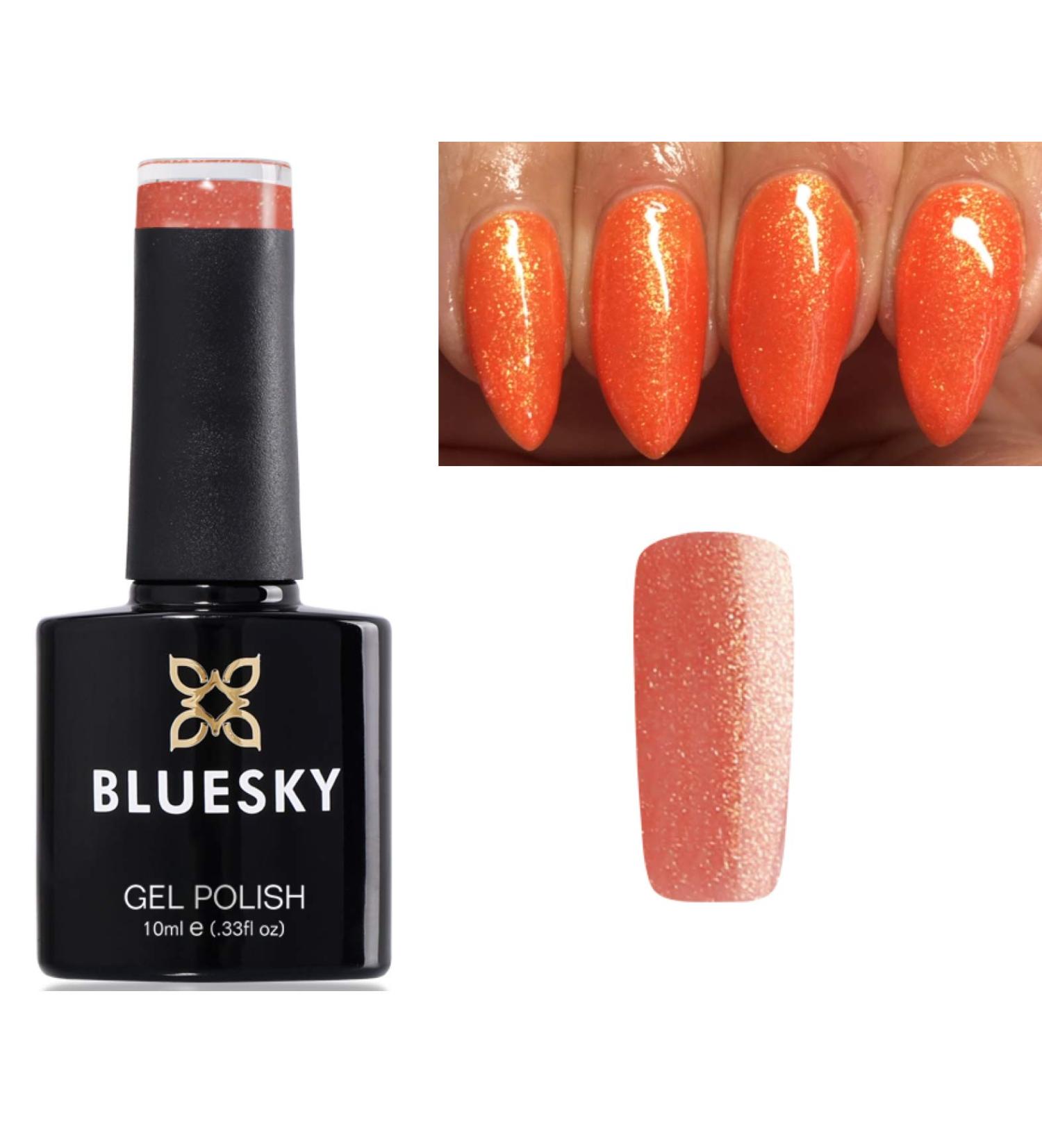Bluesky Gel Nail Polish CORAL ORANGE SHIMMER WITH FINE GOLD GLITTER SPRING SUMMER COLOR CS58 UV LED Soak Off 10ml