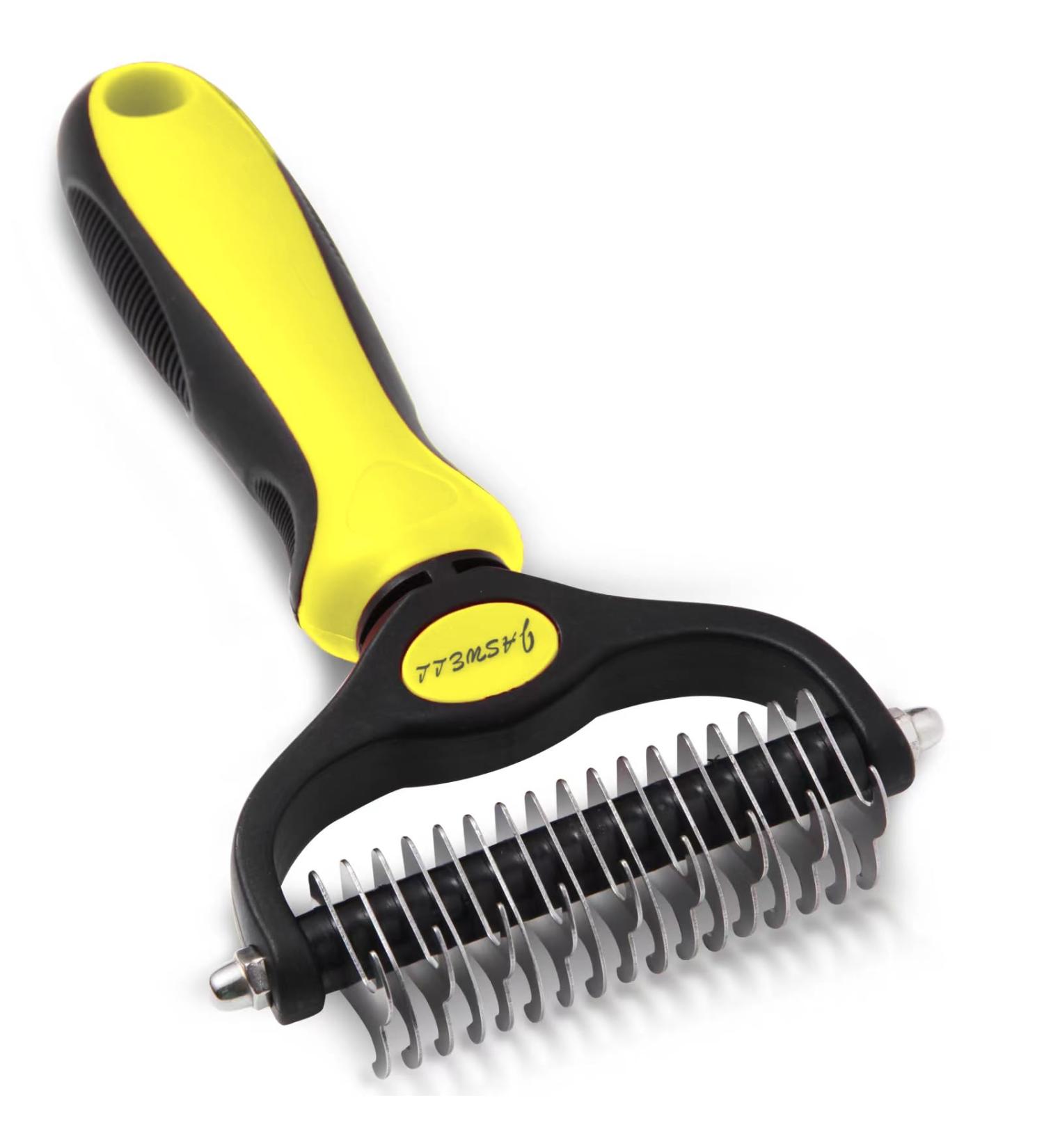 Jaswell Subfellbrush for Dogs & Cats Premium De-Shedding Brush for Medium to Long Hair & Undercoat - Yellow - Buy Online on GoSupps.com