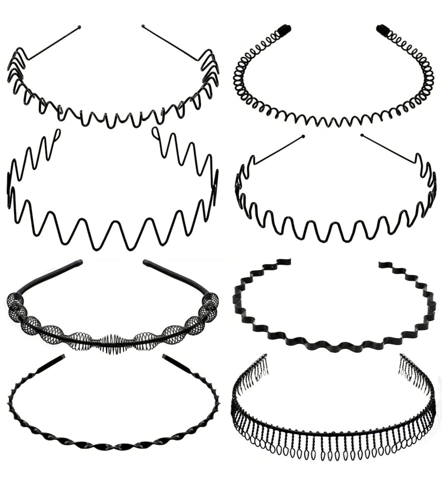 OAOLEER Metal Headbands 8 PCS - Fashion Spring Wavy Black Non Slip Hair Bands for Men and Women - Buy Online on GoSupps.com