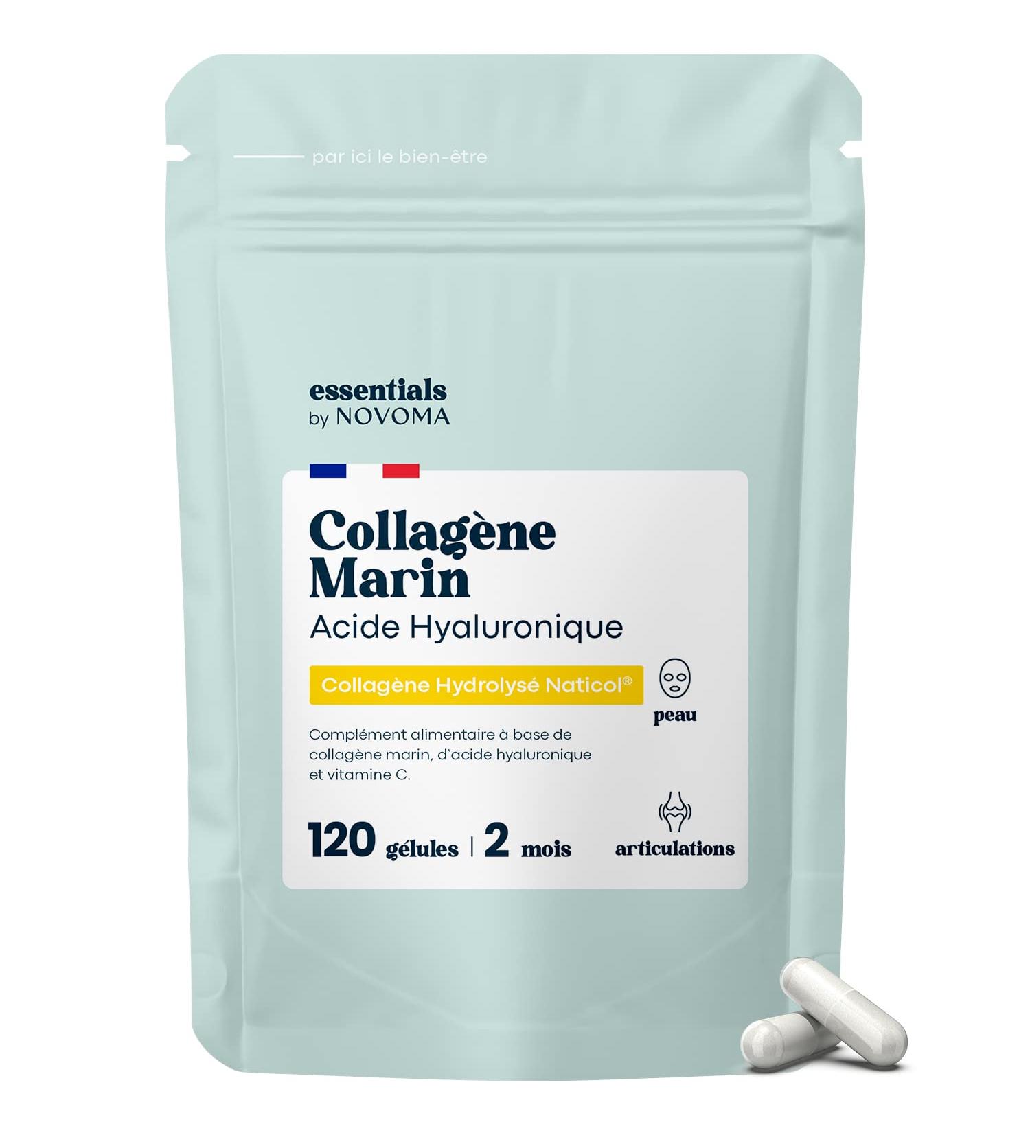 Marine Collagen + Hyaluronic Acid Hydrated Skin and Strong Joints 2 Months Cure 120 Capsules Hydrolyzed Collagen Type 1 Naticol With Vitamin C Made in France by Novoma - Buy Online on GoSupps.com