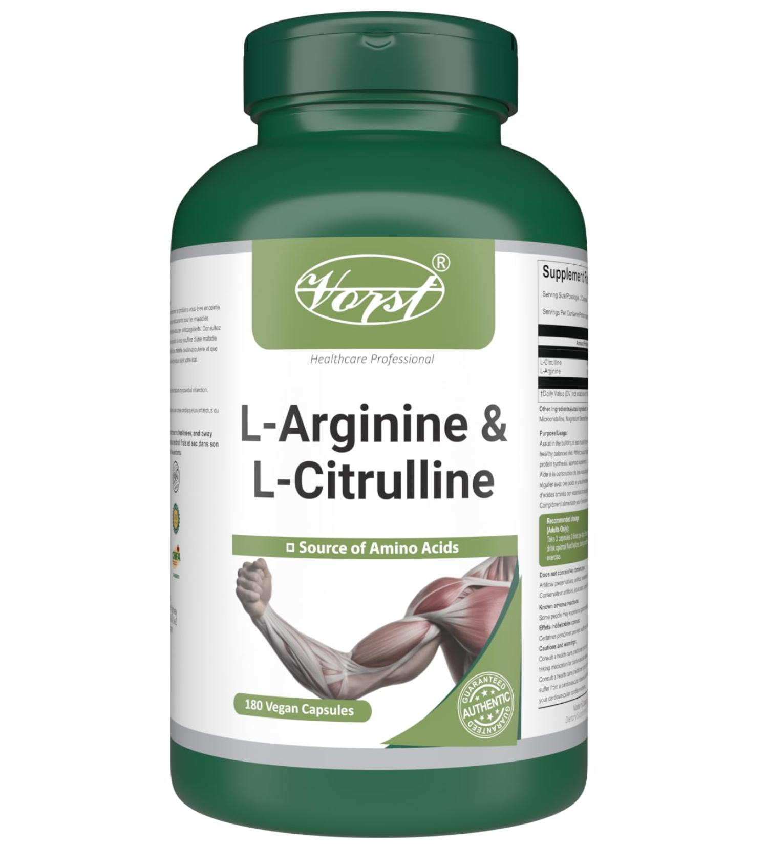 VORST L-Arginine & L-Citrulline Supplement 180 Vegan Capsules | Muscle Protein Synthesis | Amino Acids Complex | Max Strength | 1 Bottle 180 count (Pack of 1) - Buy Online on GoSupps.com