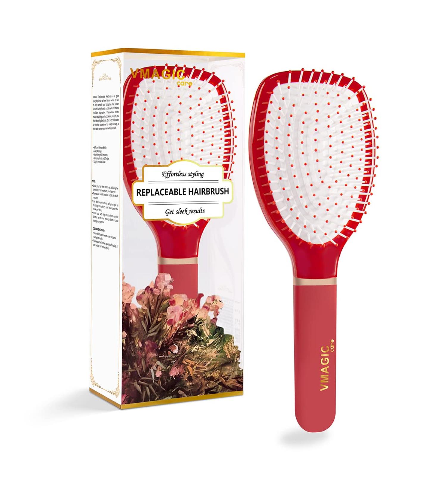 Paddle Hair Brush Detangler for Natural Curly Straight Wet/Dry Hair - Rose Red - Buy Online on GoSupps.com