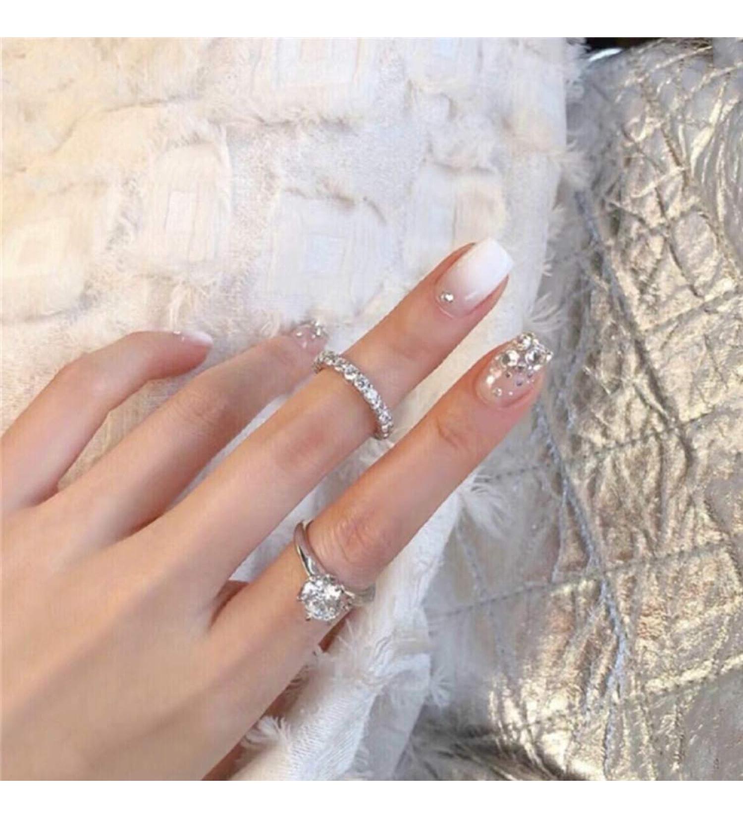 Xerling 24Pcs Silver Glitter French Press on False Nails - Rhinestone Jewelry Fake Nail Set for Women and Girls - Buy Online on GoSupps.com