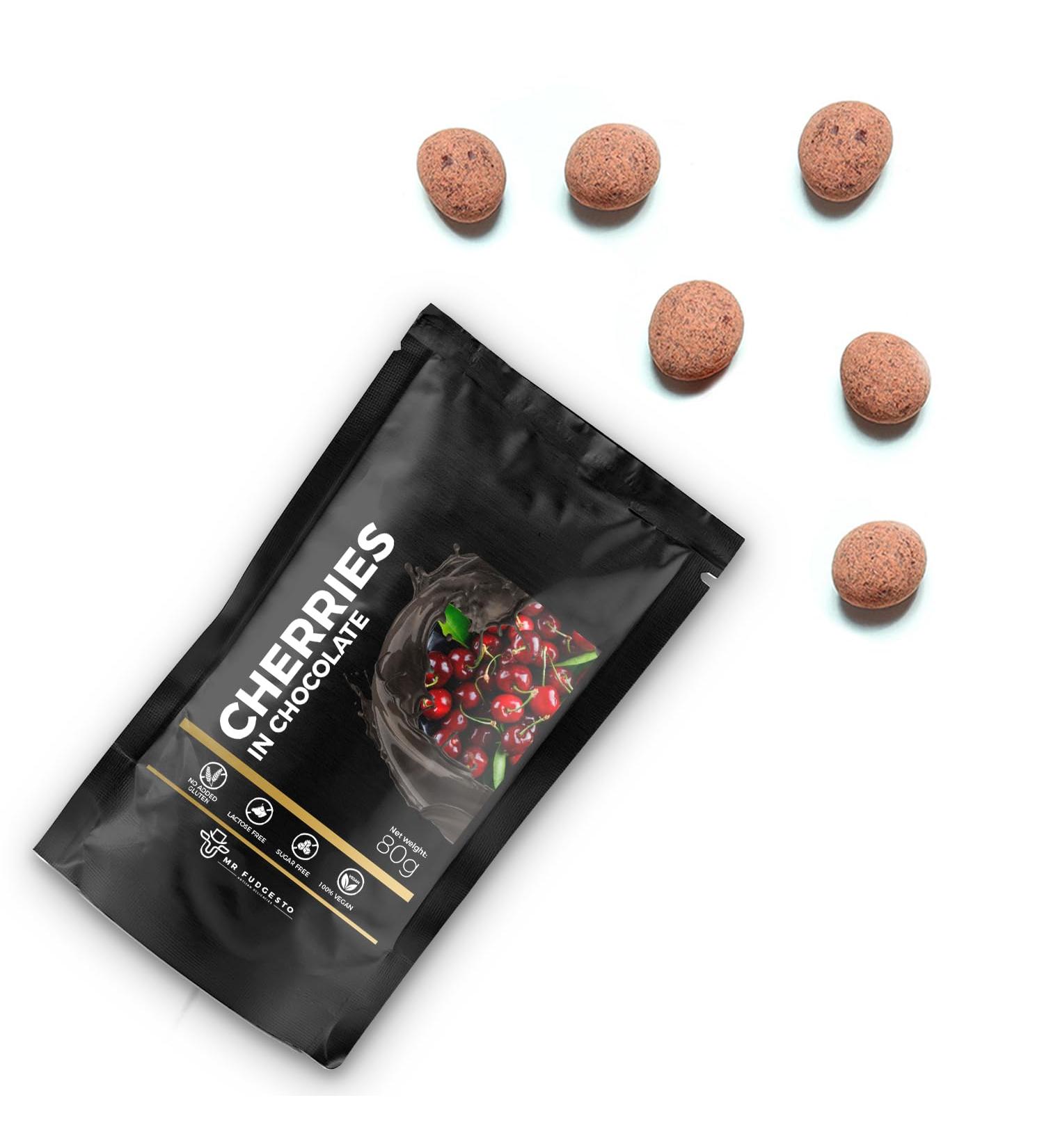 Dried Cherries in Dessert Chocolate - Mr Fudgestoo Sweets | Premium Gourmet Confectionery - 80g Box - Buy Online on GoSupps.com