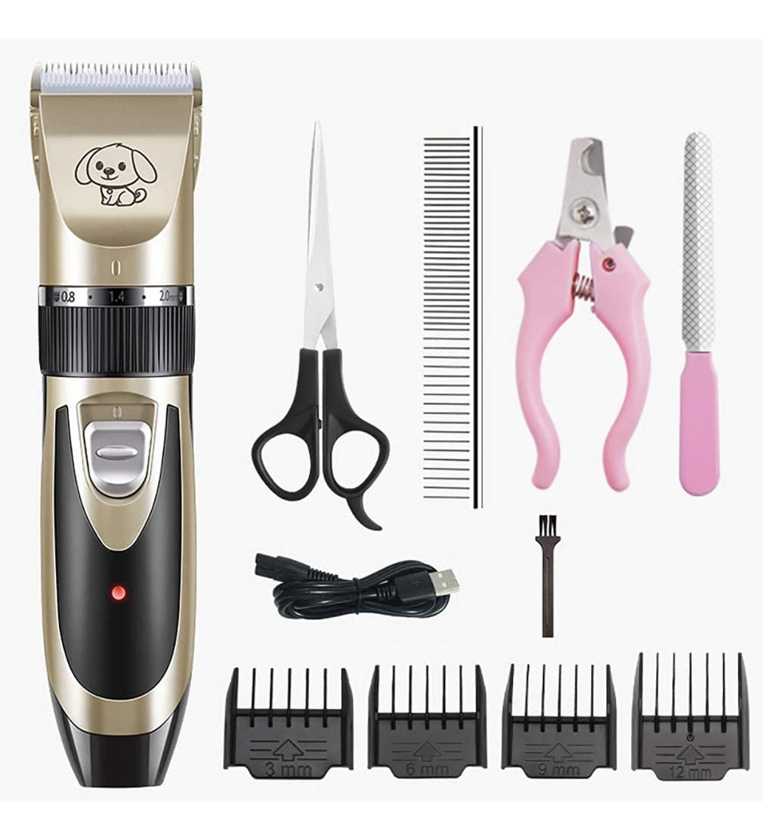 Dog Shaver Pet Electric Hair Clipper Kit Low Noise USB Charging with 4 Adjustable Combs for Cat Dog (Gold) - Buy Online on GoSupps.com