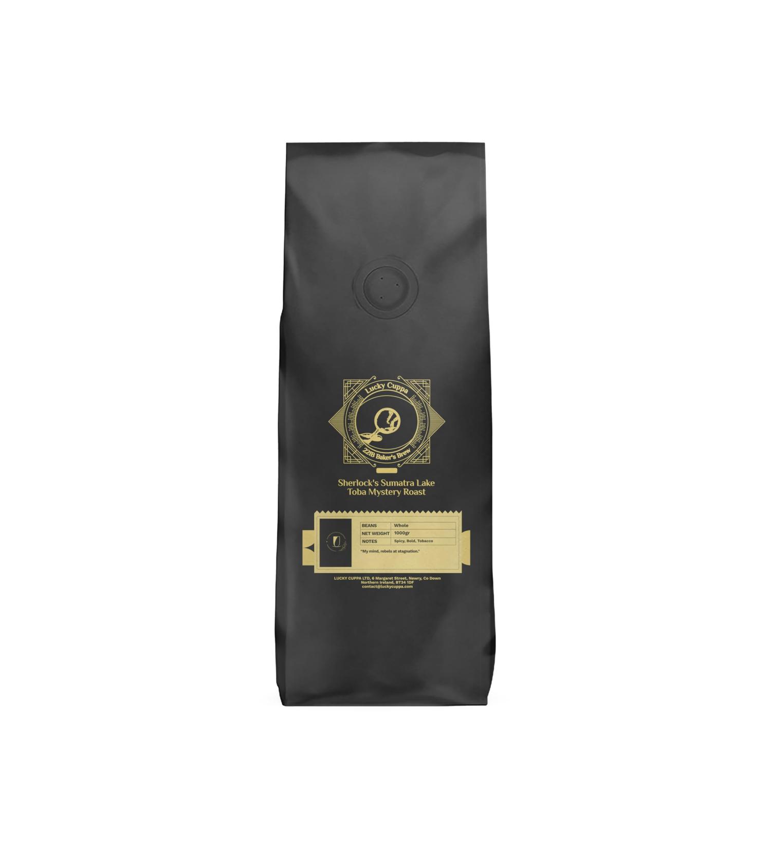 Lucky Cuppa's "221b Bakers Brew" Sherlock's Sumatra Lake Toba Mystery Roast - Medium Roast Coffee Beans - Whole Coffee Beans - Sherlock Holmes Gifts for Men - 1kg - Buy Online on GoSupps.com