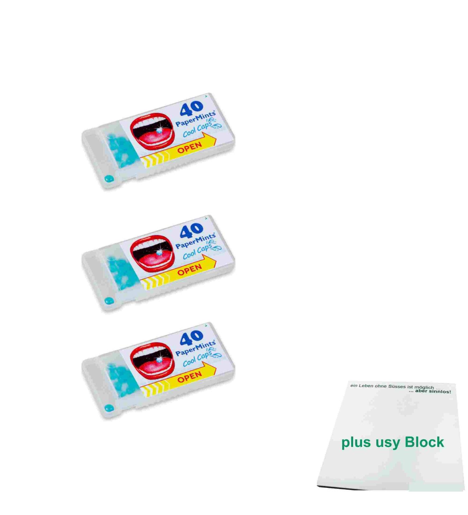 PaperMints Cool Caps Mint One by One Sugarfree 3-pack (3x40pcs freshness pearls with mint flavor) + usy block