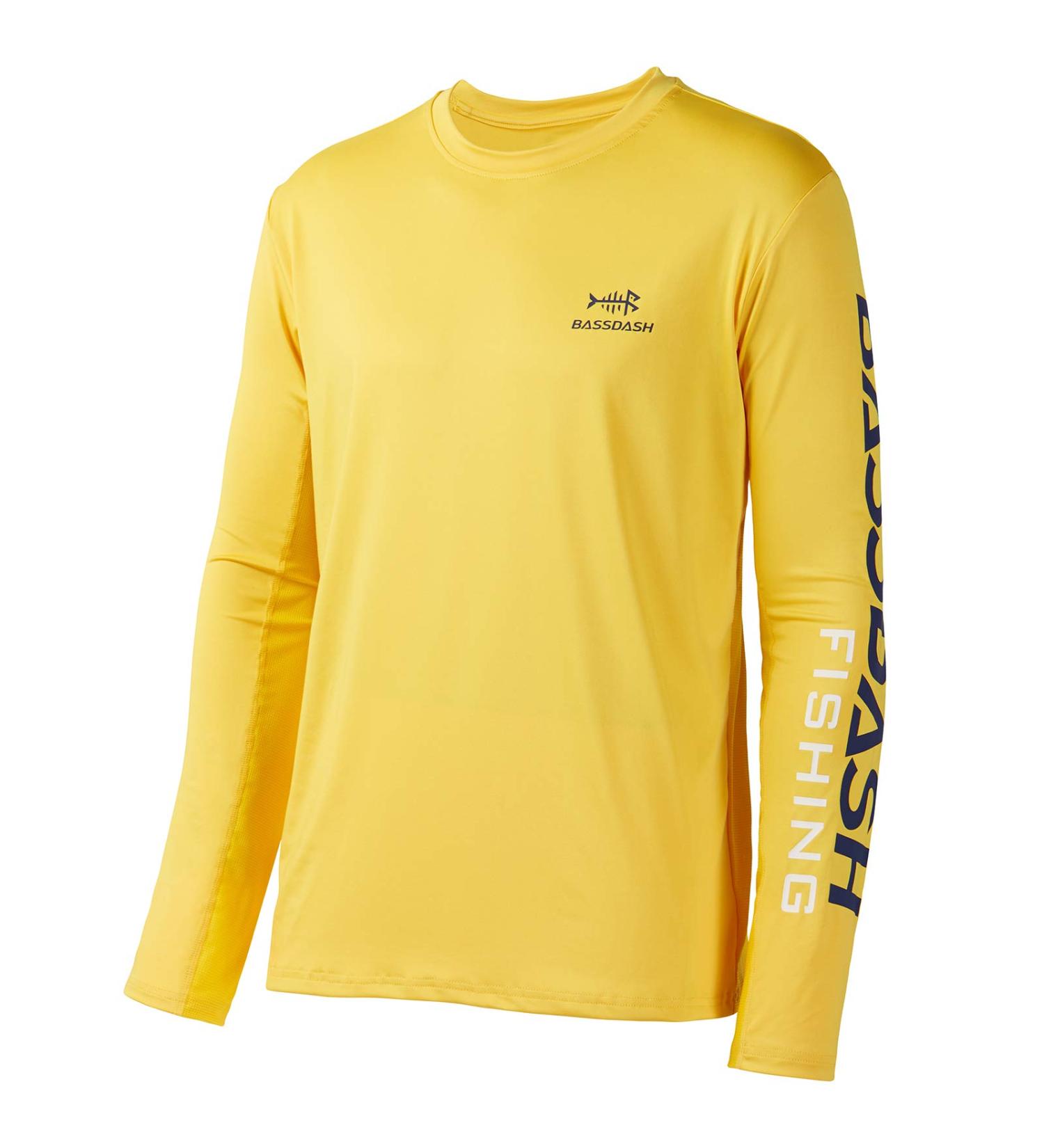 Shop Bassdash Fishing T-Shirt - UPF 50+ Long Sleeve Rashguard for Ultimate UV Sun Protection | XL Yellow/Dark Blue - Buy Online on GoSupps.com