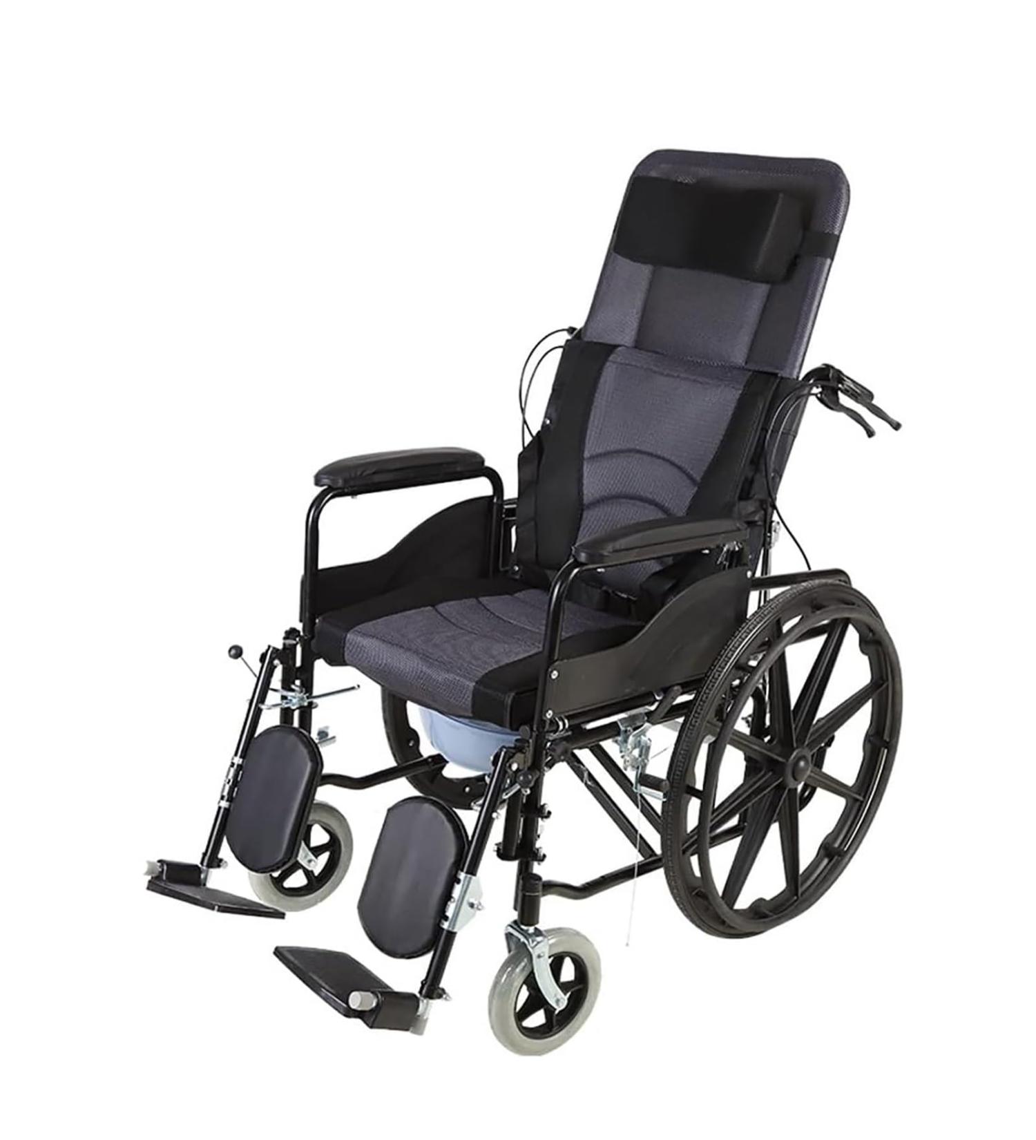Folding Wheelchair Lightweight Self Propelled Steel Wheelchair with Commode Reclines 90 to 180 Degrees High Back Reclining Commode Wheelchair for Senior Indoor and Outside Use - Buy Online on GoSupps.com