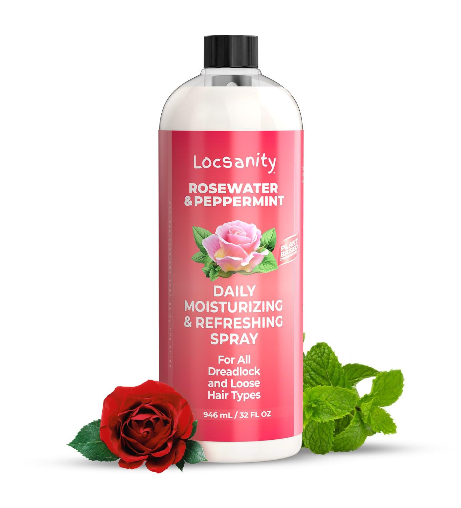Locsanity Rosewater and Peppermint Daily Moisturizing Spray Jumbo Size Hydrating Dreadlock Spray to Nourish the Scalp and Protect Hair From Oil and Buildup (32oz) 32 Fl Oz - Buy Online on GoSupps.com
