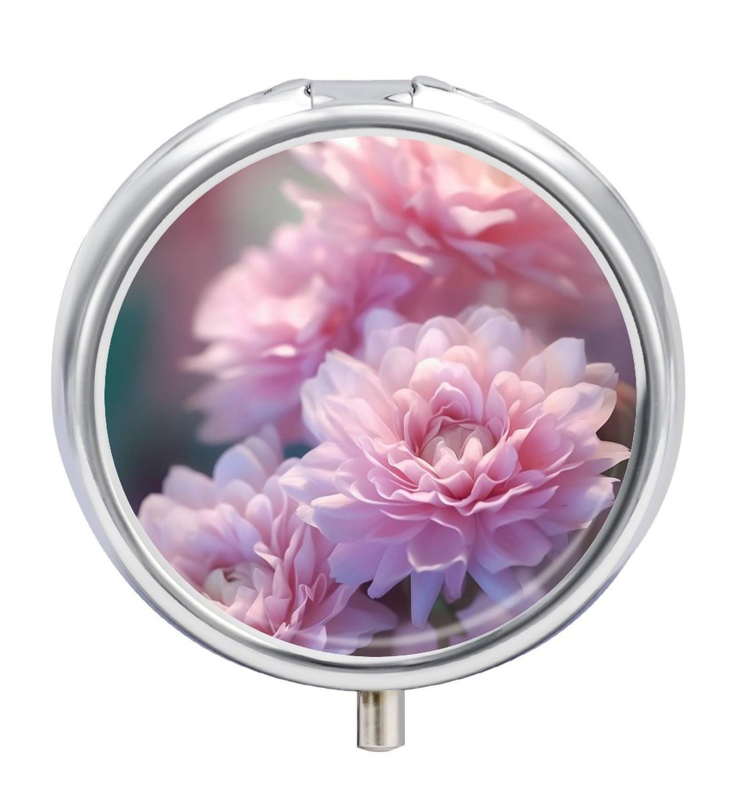 Travel Pill Box with 3 Compartments - Pink Flowers - Portable Medicine Organizer for Purse & Pocket - Buy Online on GoSupps.com